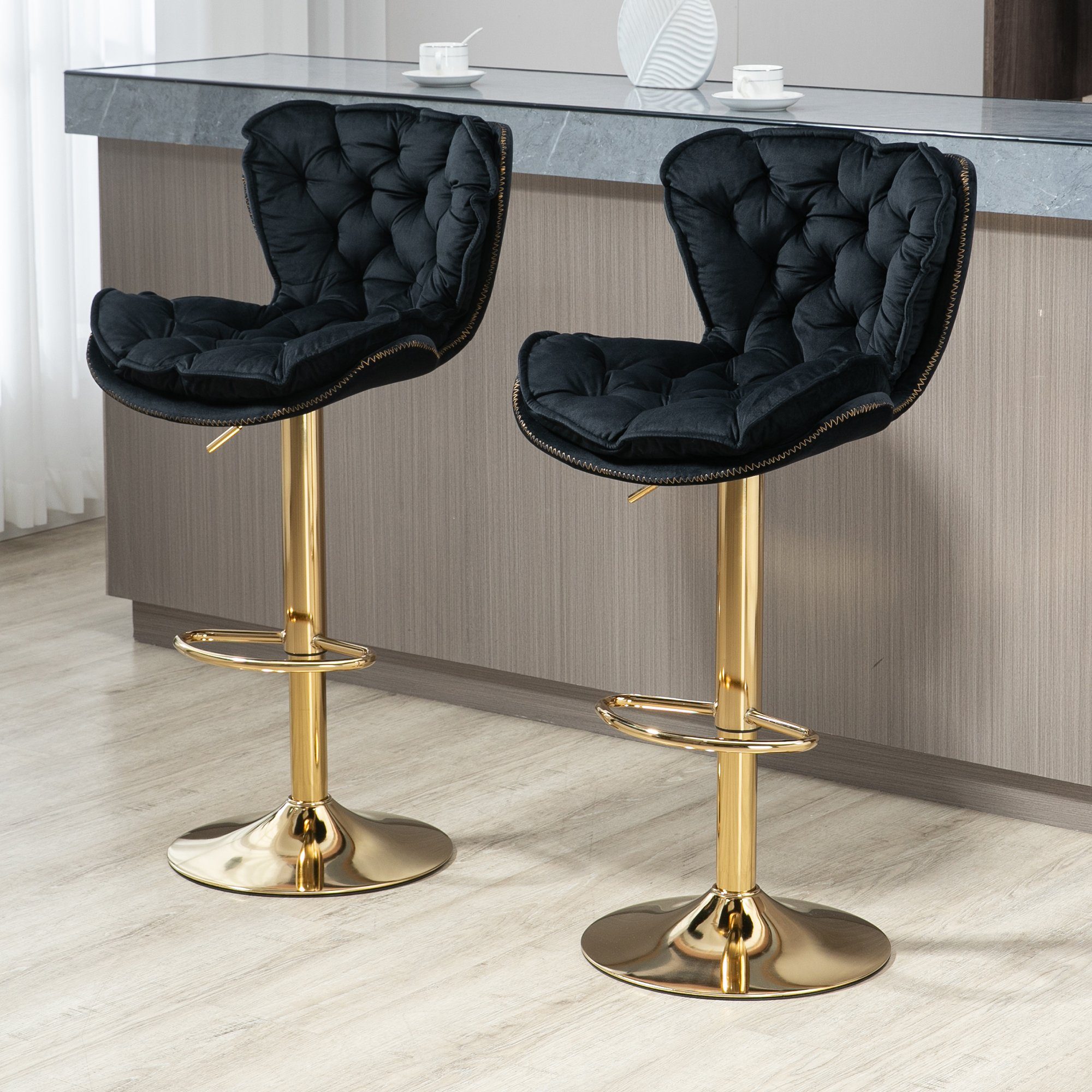 Ulife Barhocker Barstühle mit goldenen Metallbeine, drehbar (Set, 2 St),  höhenverstellbar