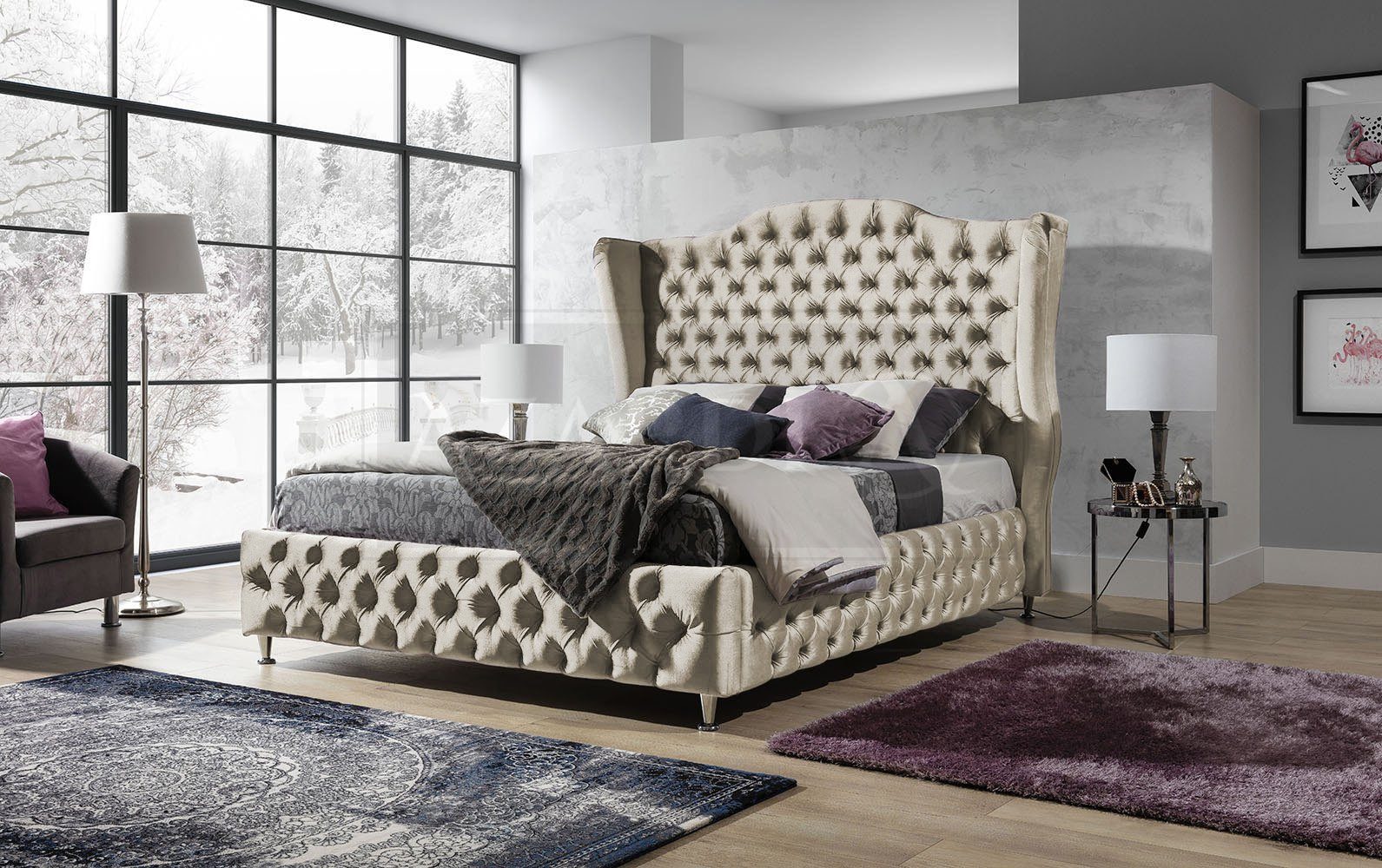 Bett Chesterfield Polsterbett aus hochwertigem Samt in elegantem Design