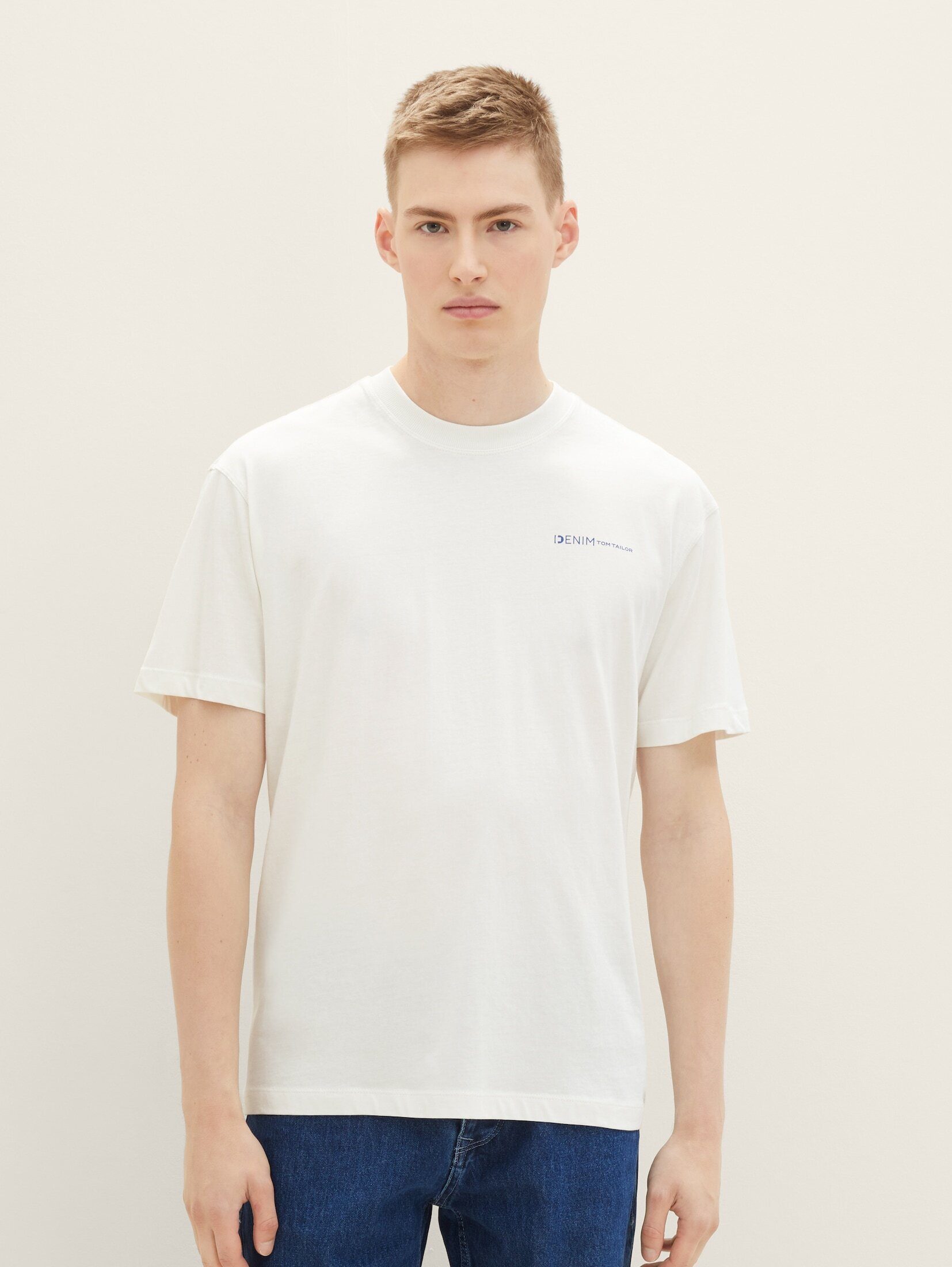 TOM TAILOR Denim T-Shirt T-Shirt mit Bio-Baumwolle Wool White