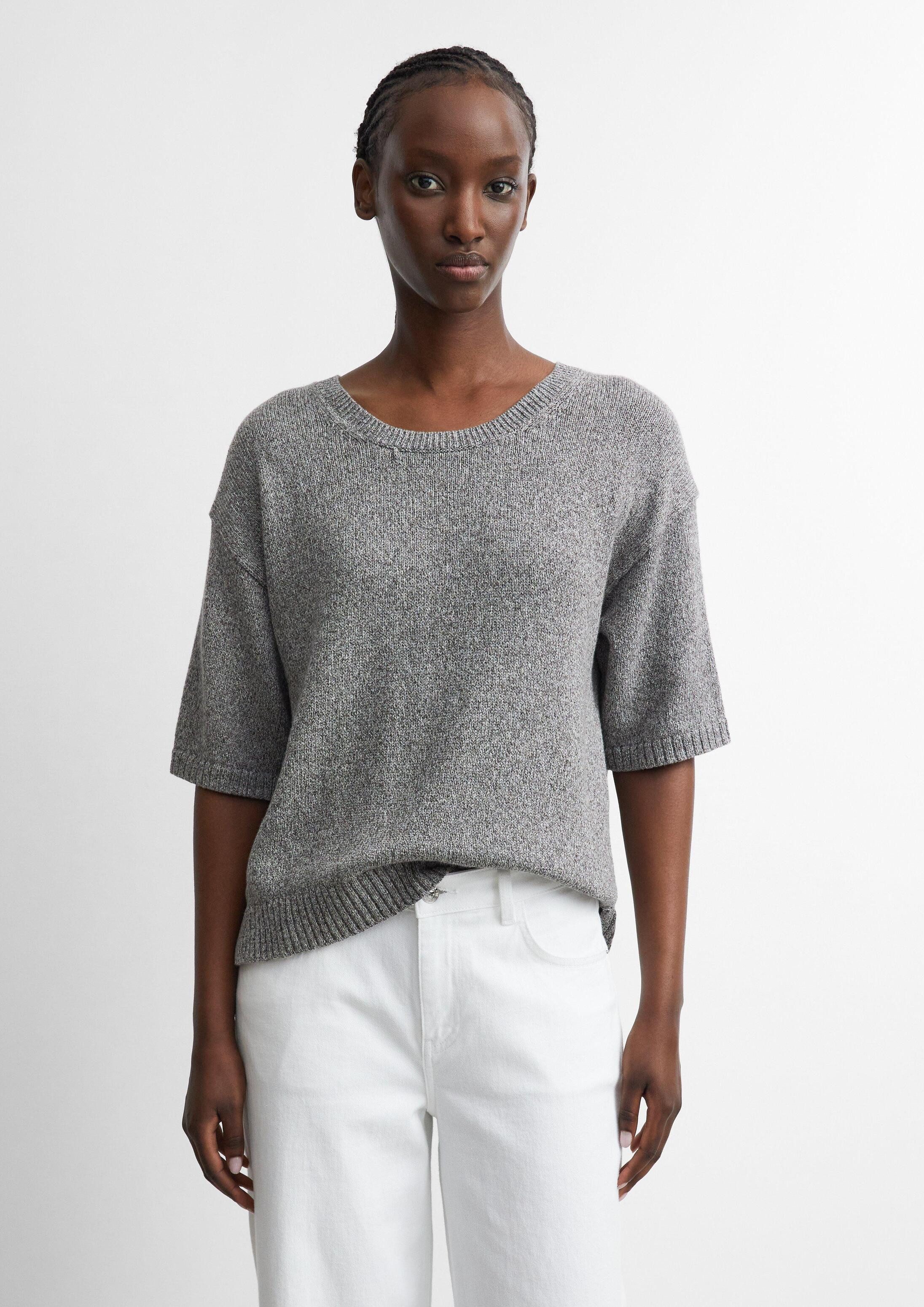 comma Kurzarmpullover Strickpullover Pullover aus Mouliné-Strick