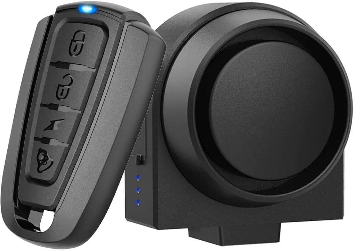 Fyrove Alarmschloss 113dB Bicycle Alarm System,Wireless Anti-Theft,Vibration,Motion Sensor (Waterproof, Motorcycle Alarm with Remote Control, Window/Door Burglar Alarm)