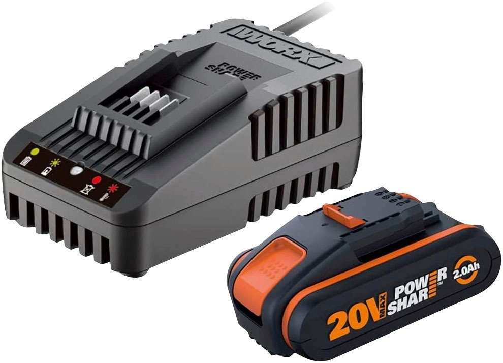 Worx 20V/2Ah,mit 2A Ladegerät PowerShare Akku-Set 2000 mAh (2 St), für alle 20/40/80V WORX PowerShare Geräte