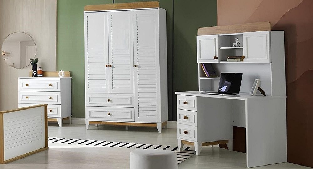 Xlmoebel Kleiderschrank Schreibtisch- und Kommoden-Set in modernem Design für Kinderzimmer (Schreibtisch + Kleiderschrank + Kommode) Hergestellt in Europa