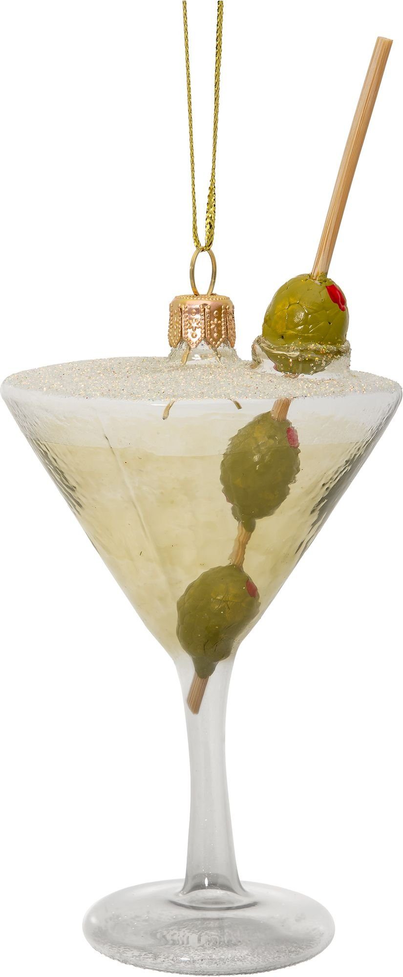 Christbaumschmuck BS752 Cocktail mit Oliven Glas Figur Premium Weihnachtsbaum Anhänger