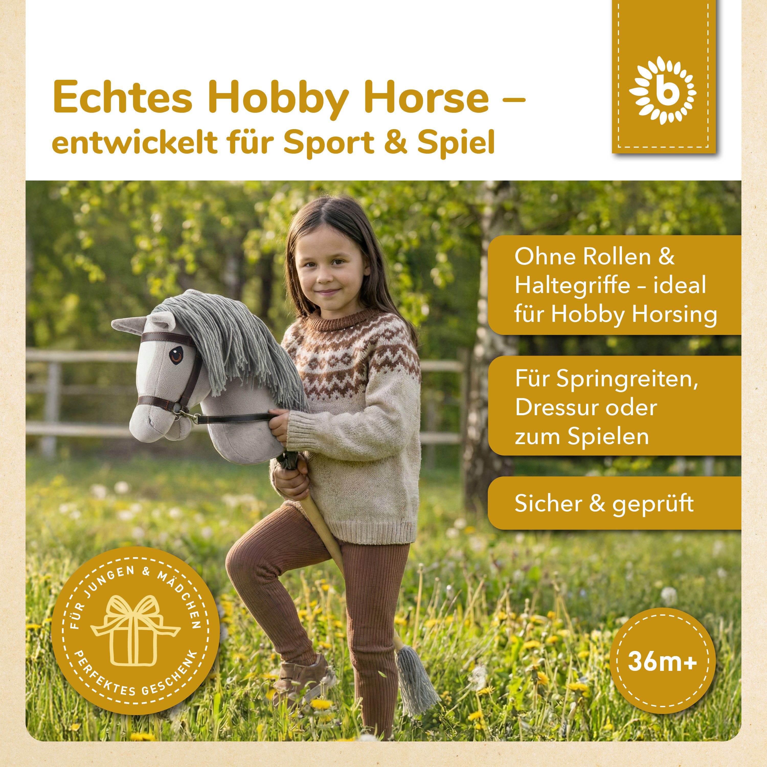 BIECO Steckenpferd Bieco Hobby Horse Steckenpferd Grauer - Größe M