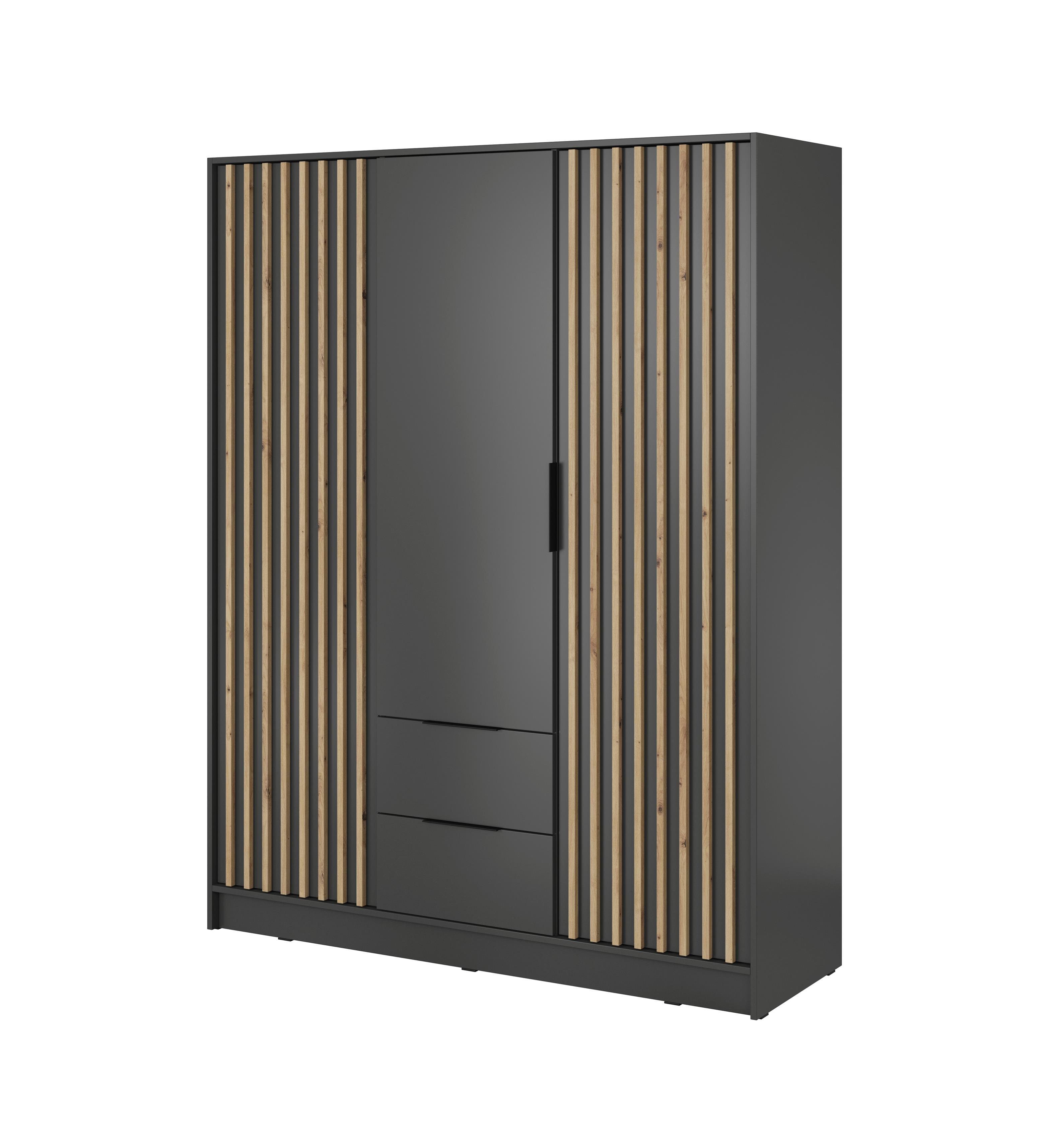 Compleo Kleiderschrank LISA Drehtürenschrank mit Lamellen, 3-türig Schrank, 150 cm graphit