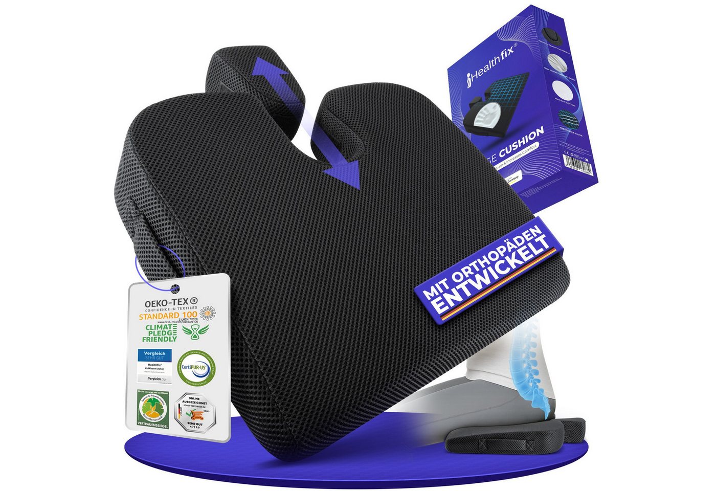 Healthfix Keilkissen, Keilkissen zur Verbesserung der Sitzhaltung - Ergonomisches Sitzkeil