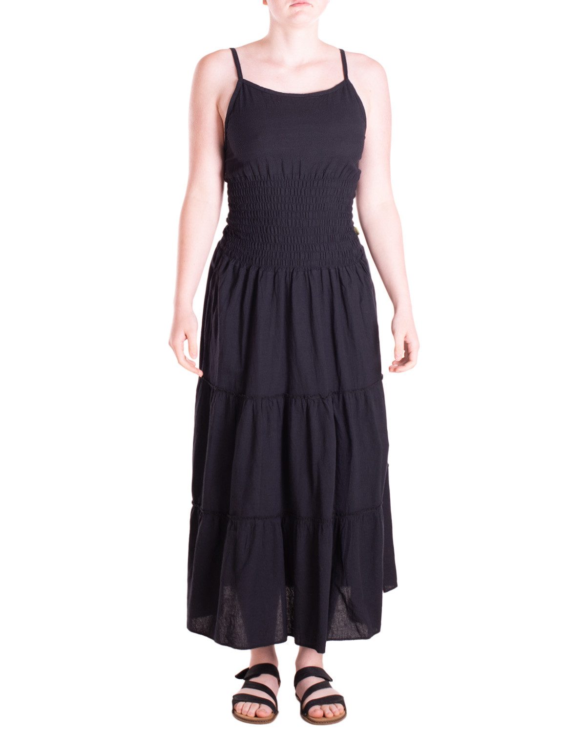Vishes Maxikleid Damen Kleid Spaghettiträger Smok Stufenrock Baumwolle Alternative Mode, Boho, Hippie, Ethno, Festival