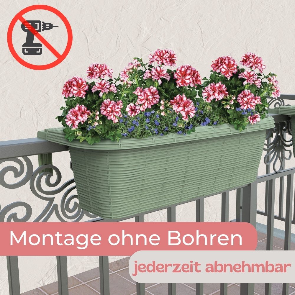 GarPet Balkonkasten Blumenkasten Balkon Balkonkasten mit Halterung Geländerkasten 60 cm
