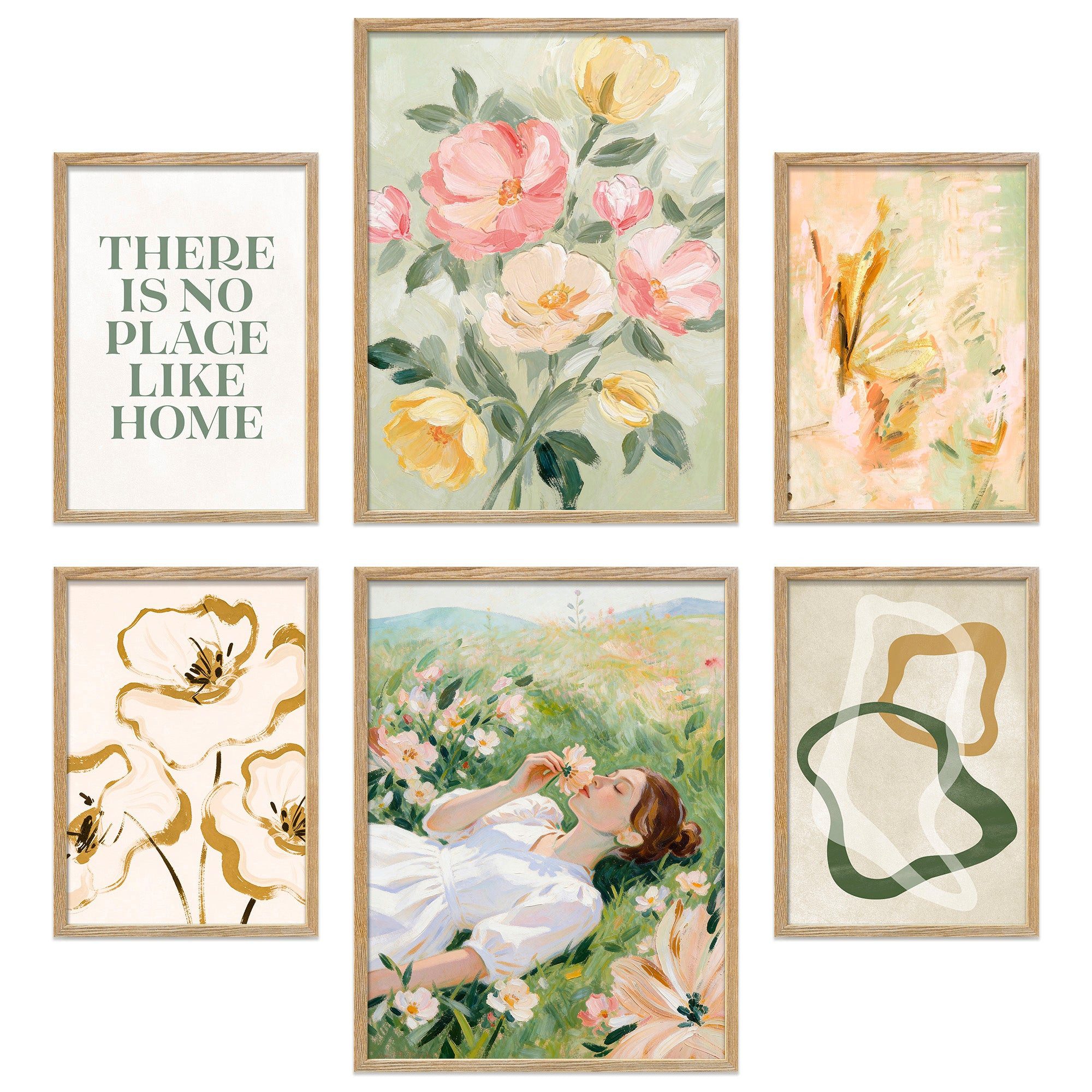 ARTFAVES Bilder-Collage Poster Set Abstract Green Art I mehrteilige Bilderwand I Wandbilder Ab, (Wandbilder modern, 6 St)