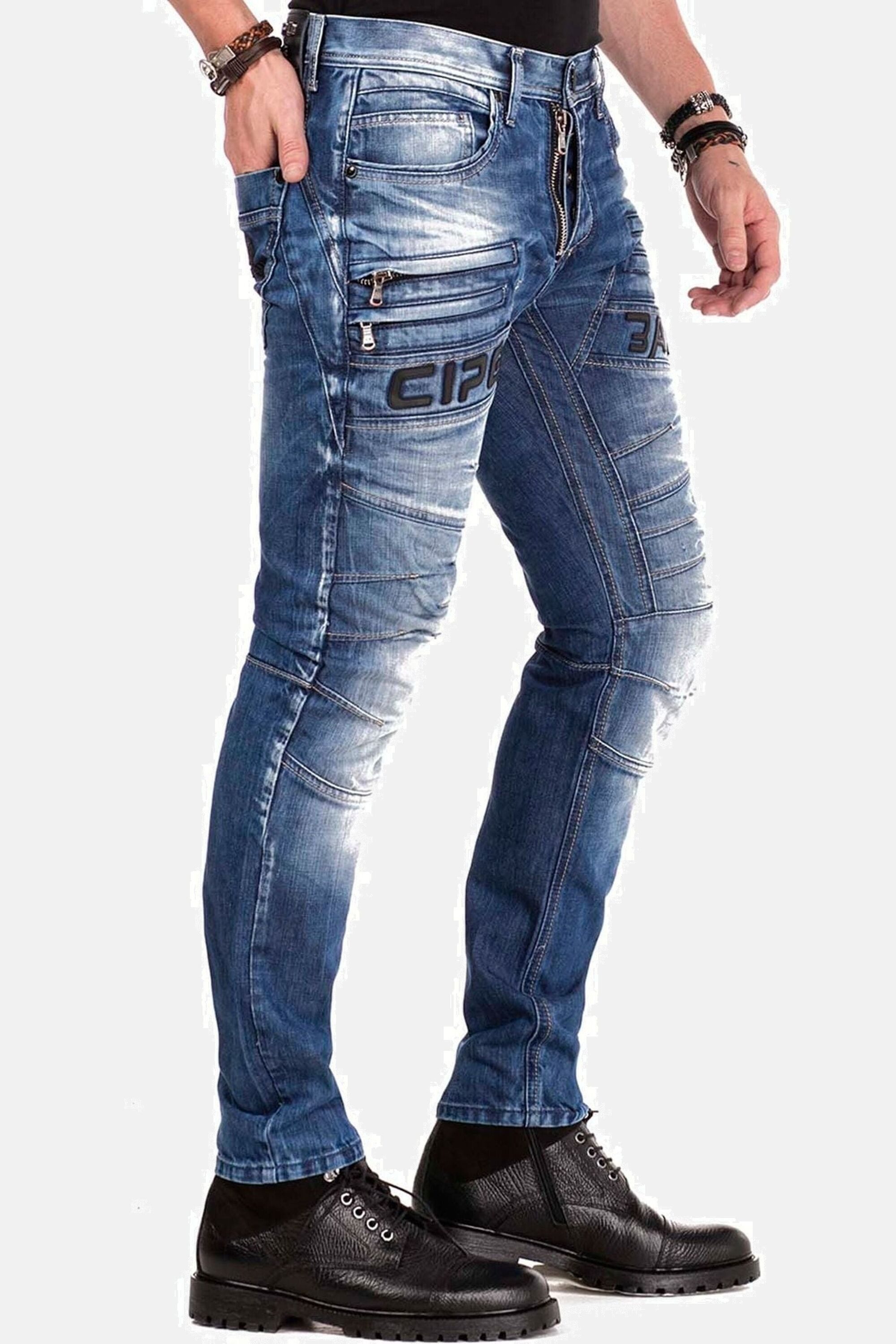 Cipo & Baxx Slim-fit-Jeans Jeans mit dekorativer Reißverschluss, CD-491