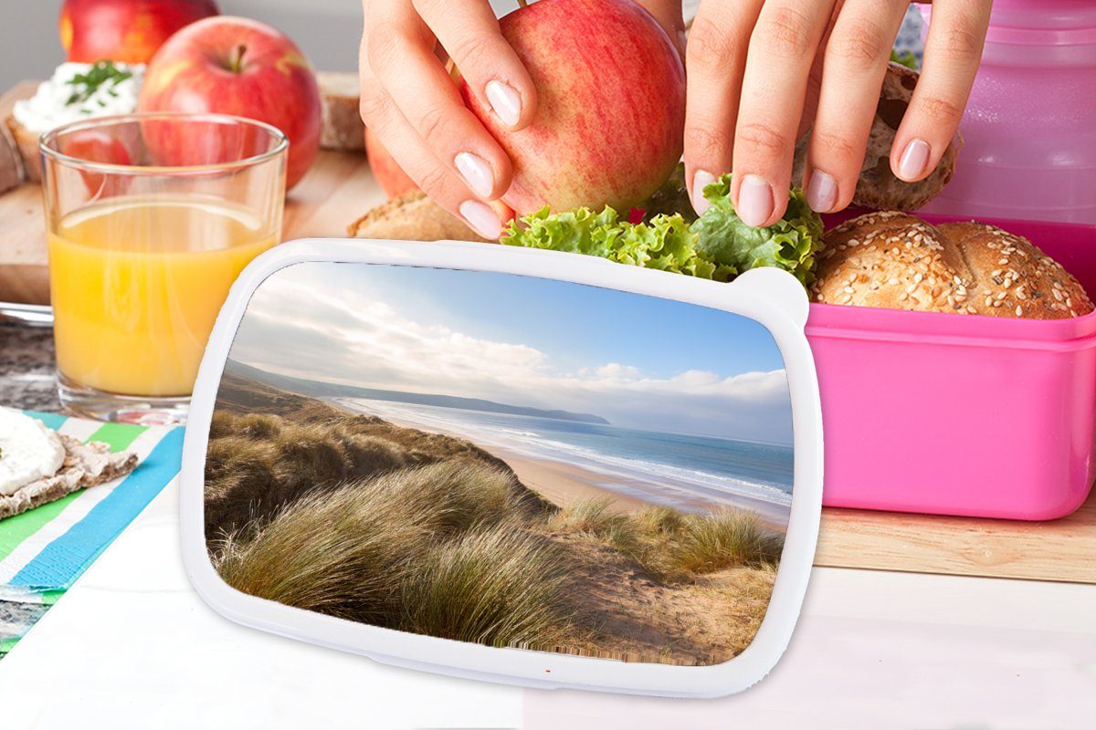 Kunststoff - MuchoWow Brotbox Mädchen, Erwachsene, Brotdose Lunchbox rosa - für Strand Kunststoff, Snackbox, (2-tlg), Natur, Düne Kinder,