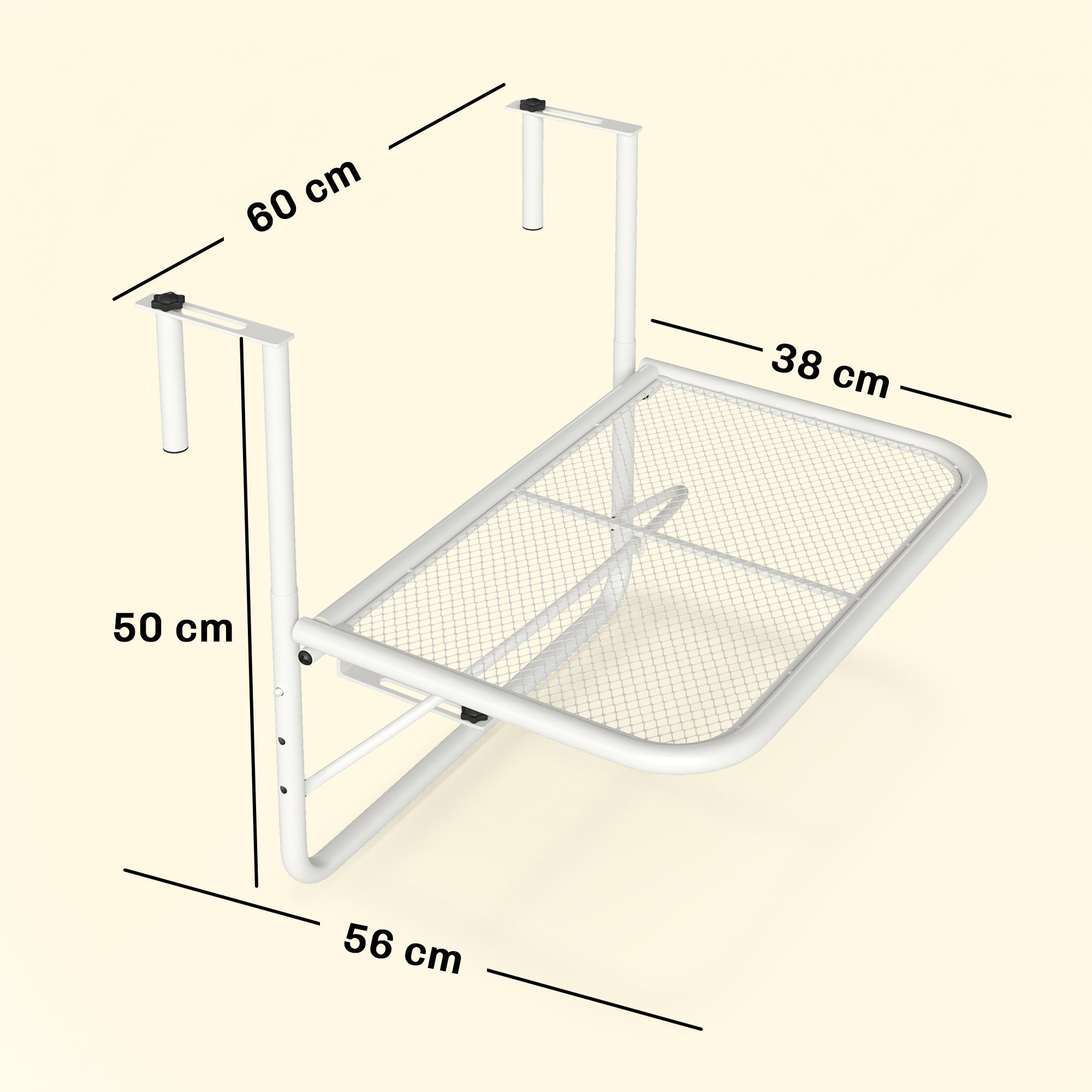 Outsunny Balkonhängetisch höhenverstellbar viereckig Terrasse (Balkonmöbel, 1-St., Hängetisch), Metall Weiß 60 x 56 x 50 cm