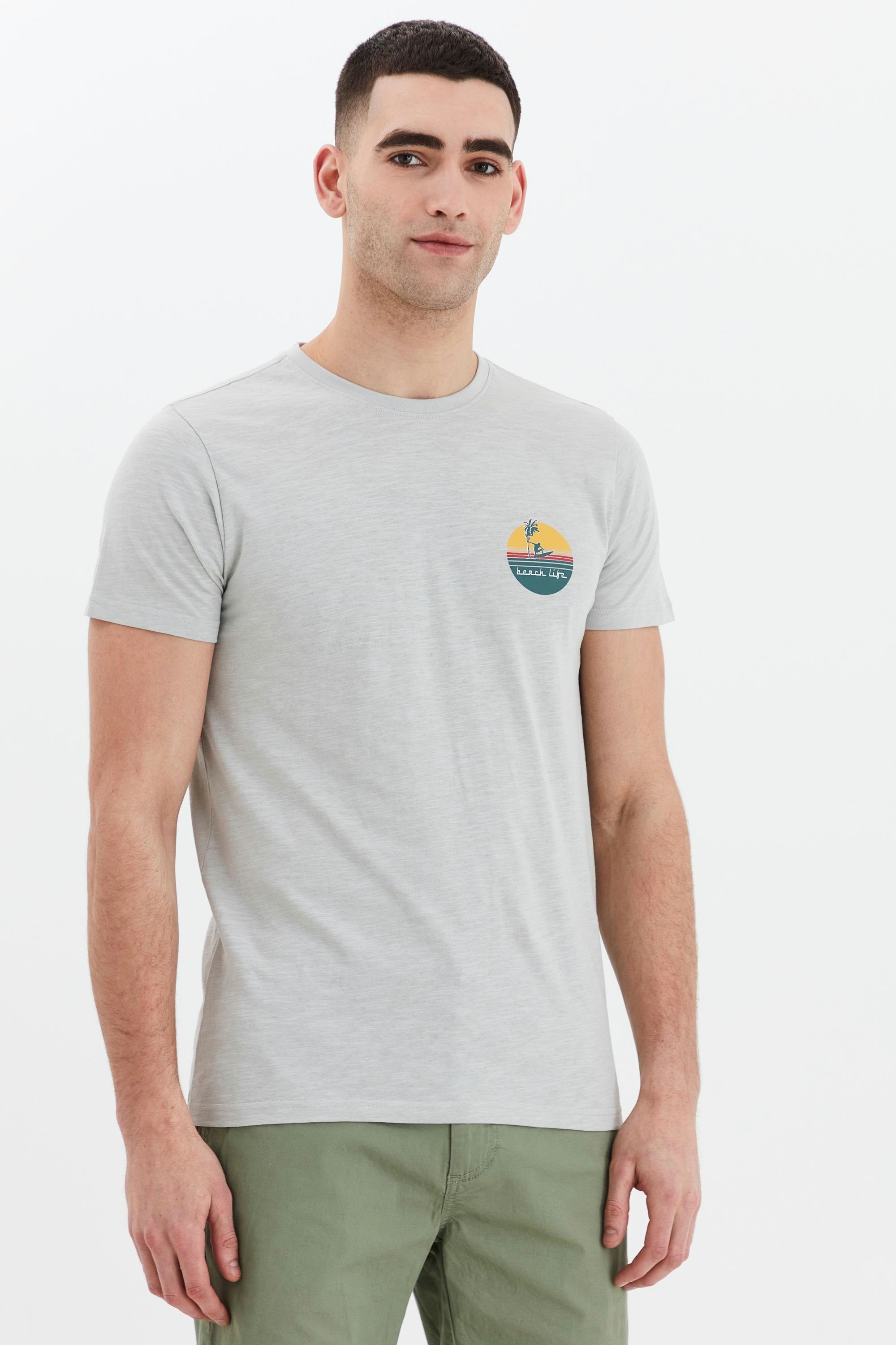 Print (154101) T-Shirt Grey mit !Solid Print-Shirt Light SDEmmo