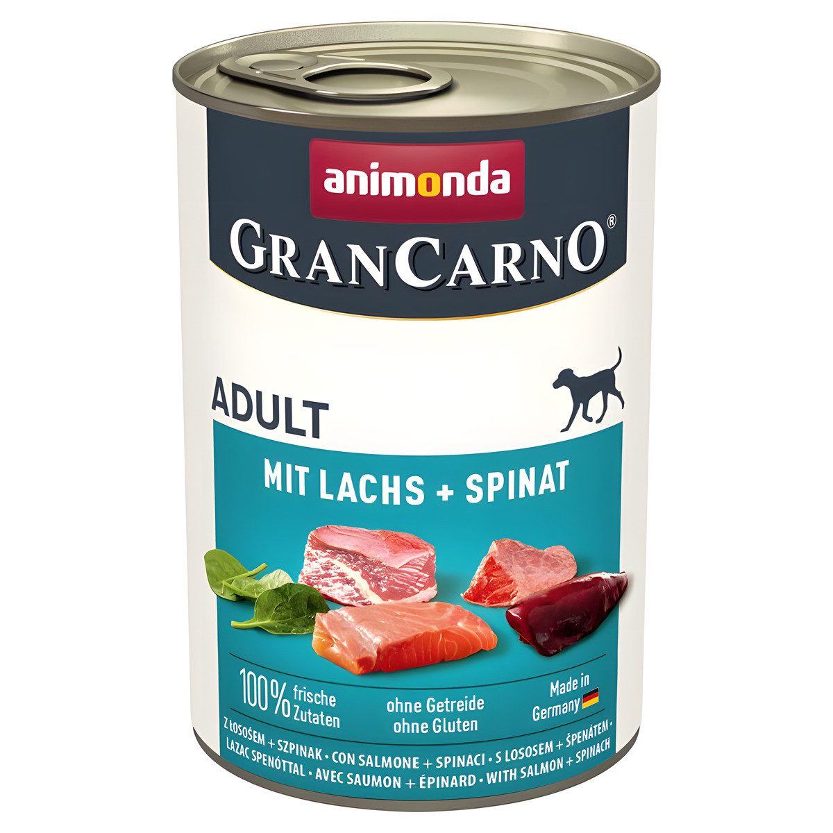 Animonda GranCarno Adult mit Lachs + Spinat 400 g - 6 Stück, Nassfutter für: Hund