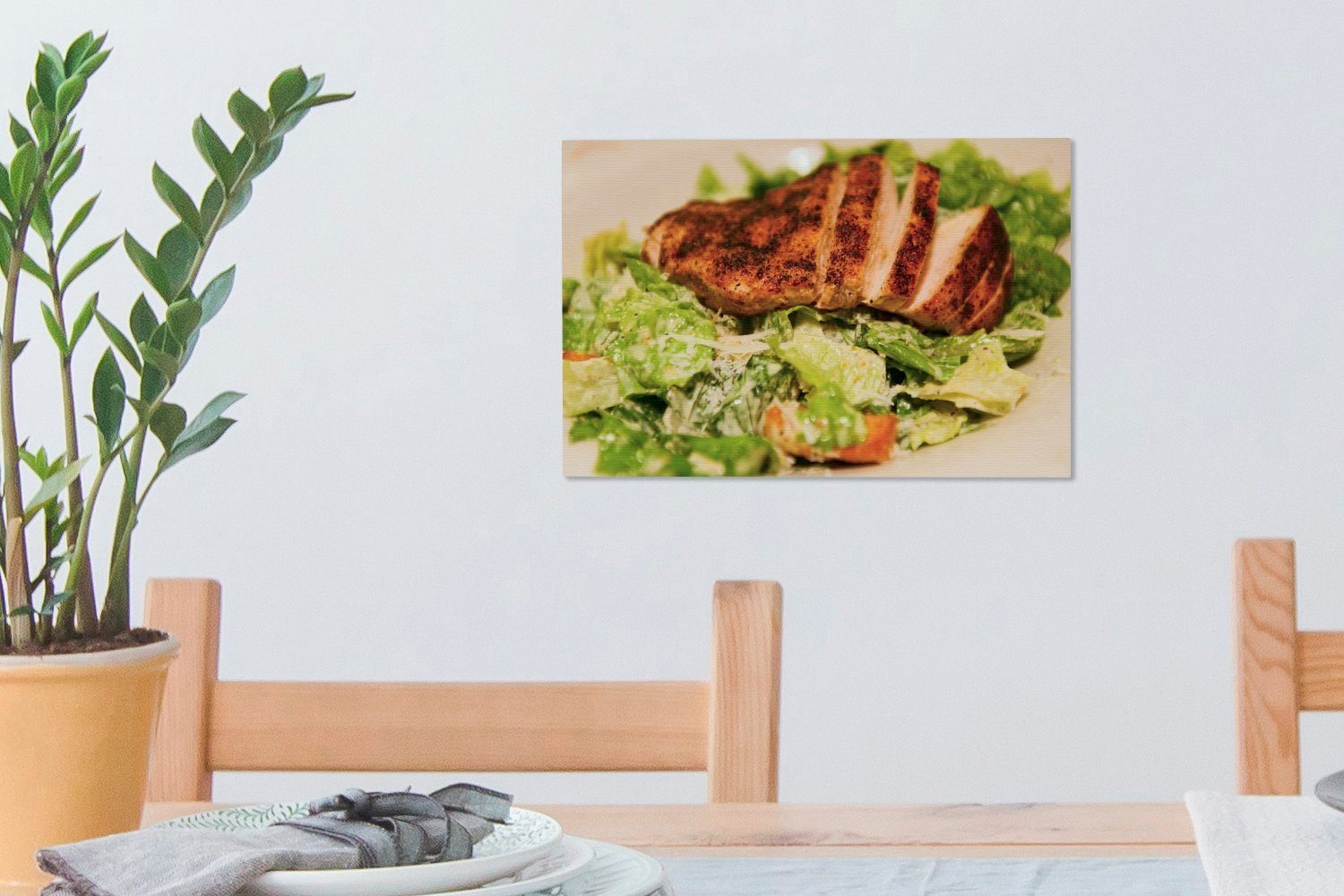 Caesar-Salats cm Wanddeko, gegrilltem St), 30x20 Hähnchen, Nahaufnahme OneMillionCanvasses® Wandbild Aufhängefertig, (1 mit Leinwandbild Leinwandbilder, eines