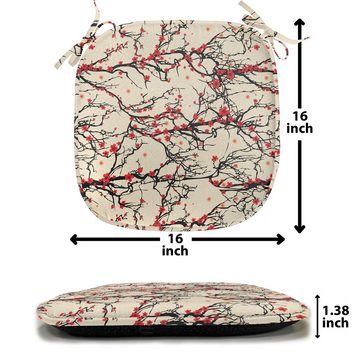 Abakuhaus Stuhlkissen Dekoratives wasserfestes Kissen mit Riemen für Küchensitze, Kirschblüte Rote Blumen-Baum