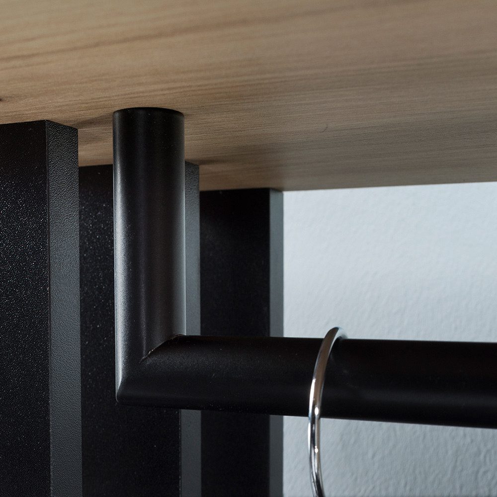 Lomadox Garderobe MINSTER-161, 100 cm breit in Eiche mit Spiegel, Schuhschrank, Kleiderstange, Klappe
