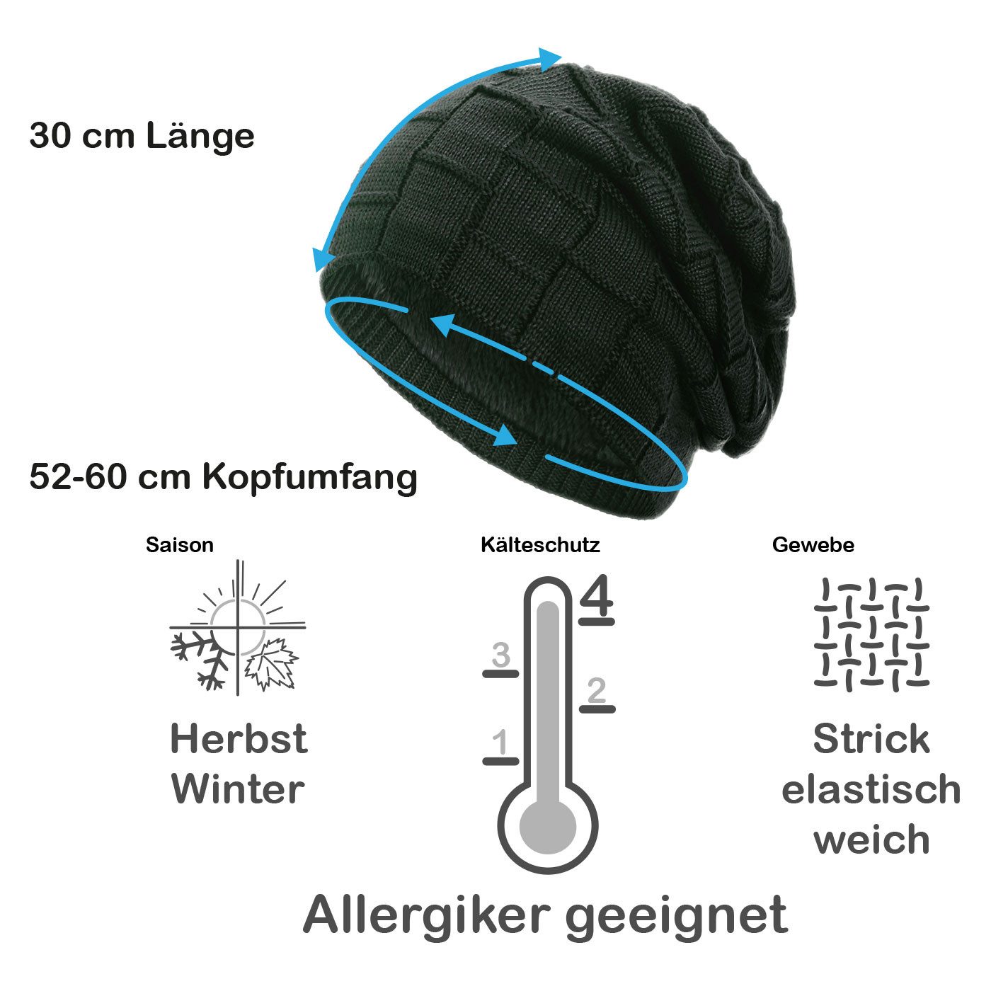 compagno Strickmütze (1-St) Warm gefüttert Beanie Wintermütze Flechtmuster uni oder meliert Mütze