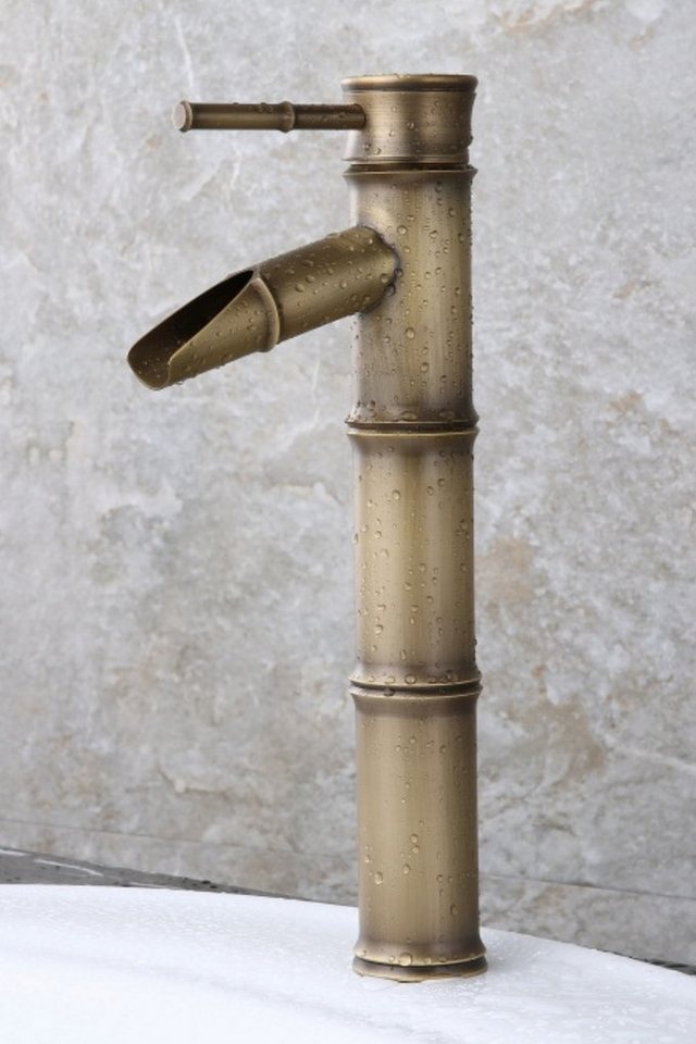 Thumbnail - Kinaree Badarmatur Retro Wasserhahn BAMBUS I Wasserhahn Bad, Keramikkartusche, Messing