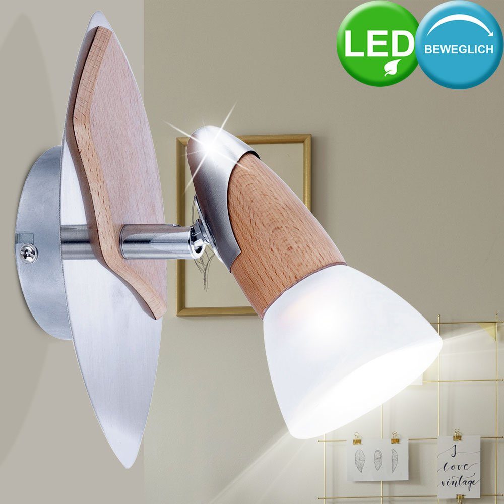 etc-shop LED Wandleuchte, Leuchtmittel inklusive, Warmweiß, Wand Strahler Holz Leuchte Wohn Schlaf Zimmer Glas Lampe-