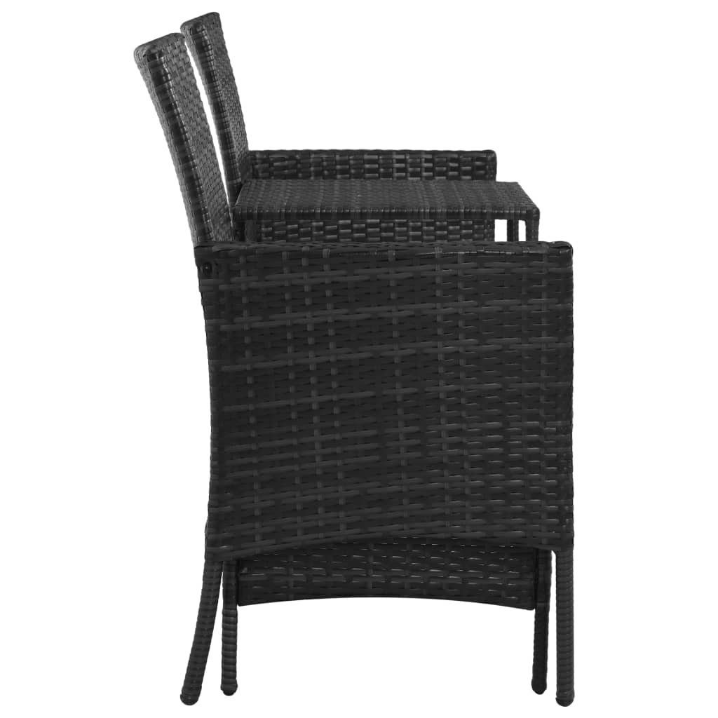 vidaXL Loungesofa 2-Sitzer-Gartensofa Poly & 1 Hocker mit Rattan Teile Tisch Schwarz
