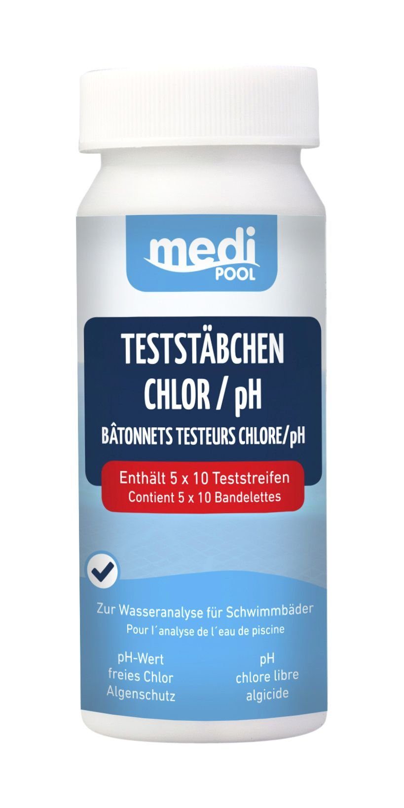 Wasserteststreifen Chlortest ChlormediPOOL Teststäbchen Teststreifen Chlor pH 50 Stück