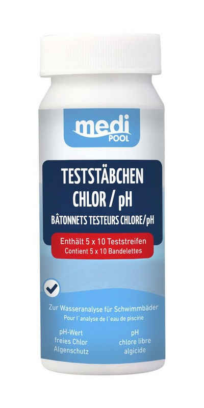 mediPOOL Wasserteststreifen Chlortest ChlormediPOOL Teststäbchen Teststreifen Teststrips Chlor pH 50 Stück, 1-St.