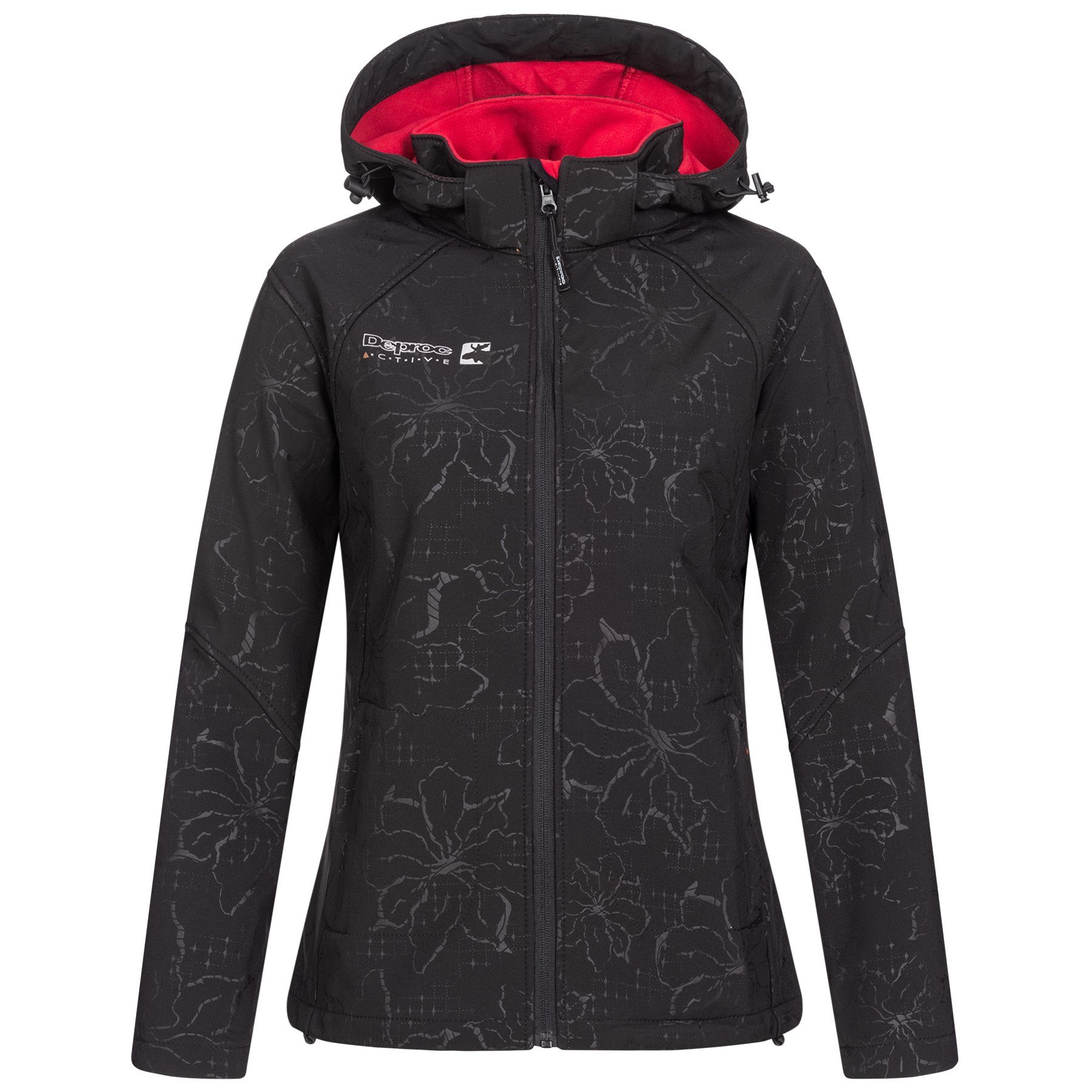 DEPROC Active Softshelljacke ISLAY PEAK II CS WOMEN mit abnehmbarer Kapuze, auch in Großen Größen erhältlich black print