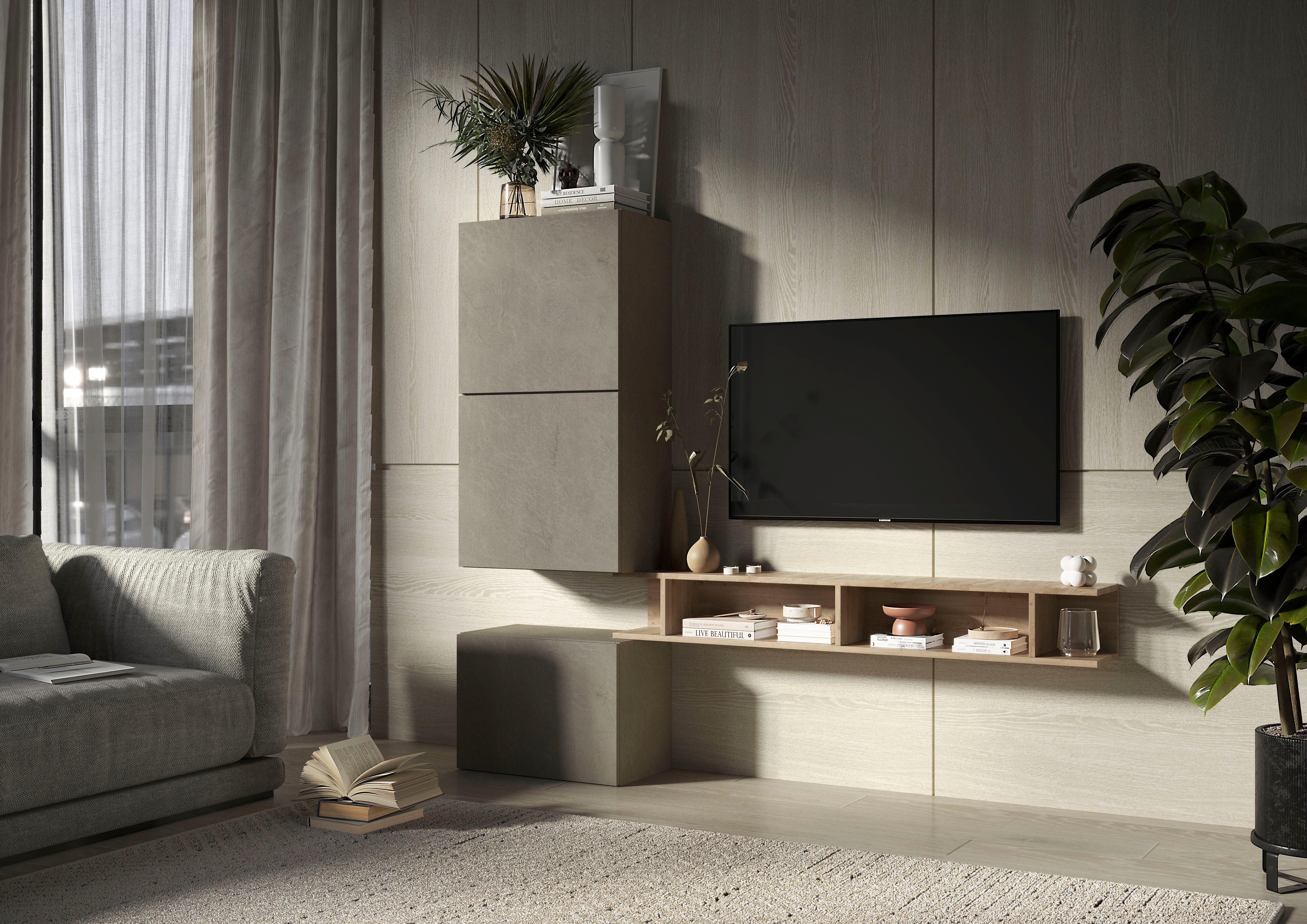 Home affaire Wohnwand Infinity, 4tlg. Breite 180 cm, Höhe variabel, Wohnwand, (Spar-Set, 4-St), (TV-Wandregal, 2x Hängewürfel, Würfel-Element bodenstehend)