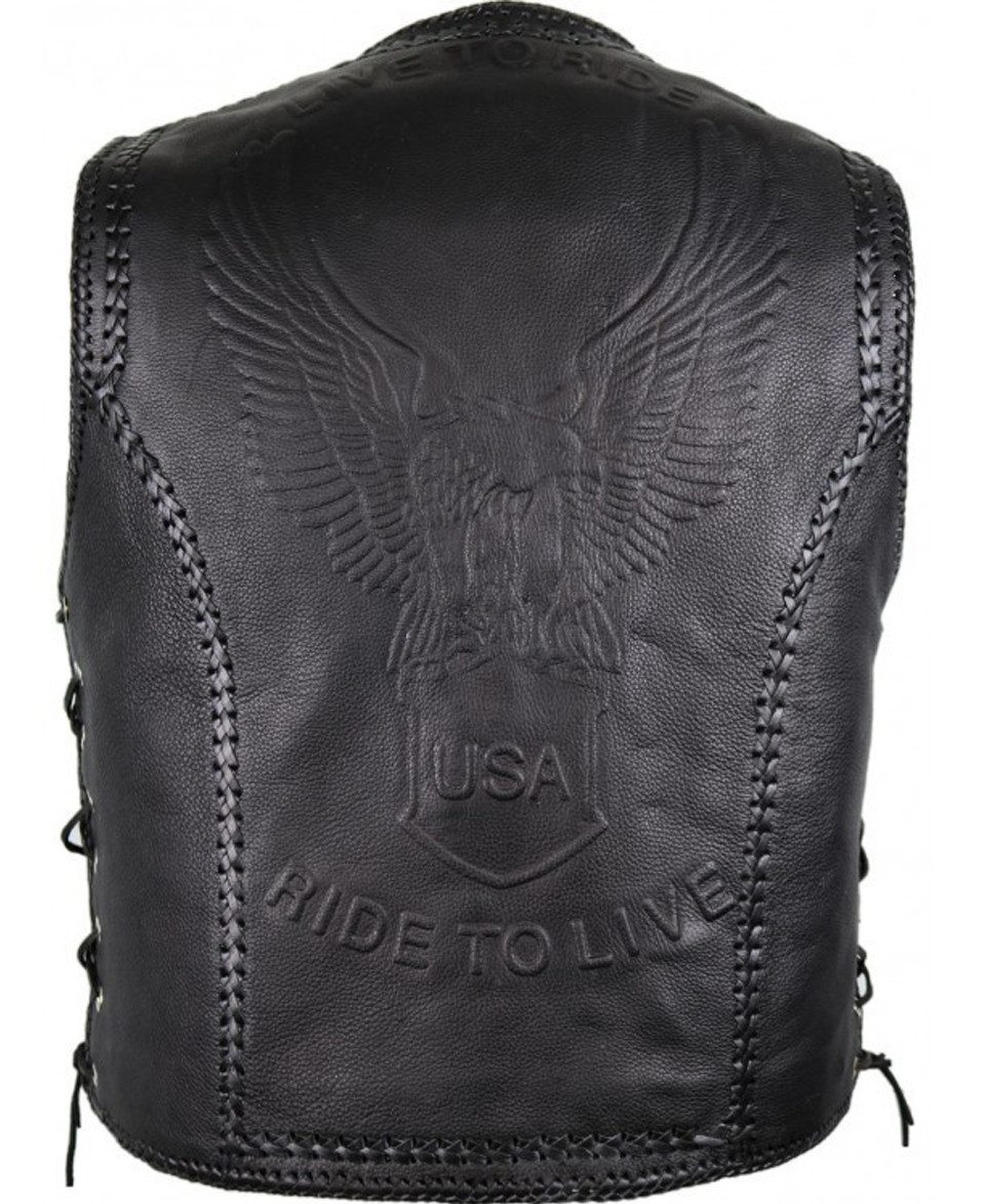 Motorradweste Herren Biker Lederweste mit einer Adler Prägung MDM9081