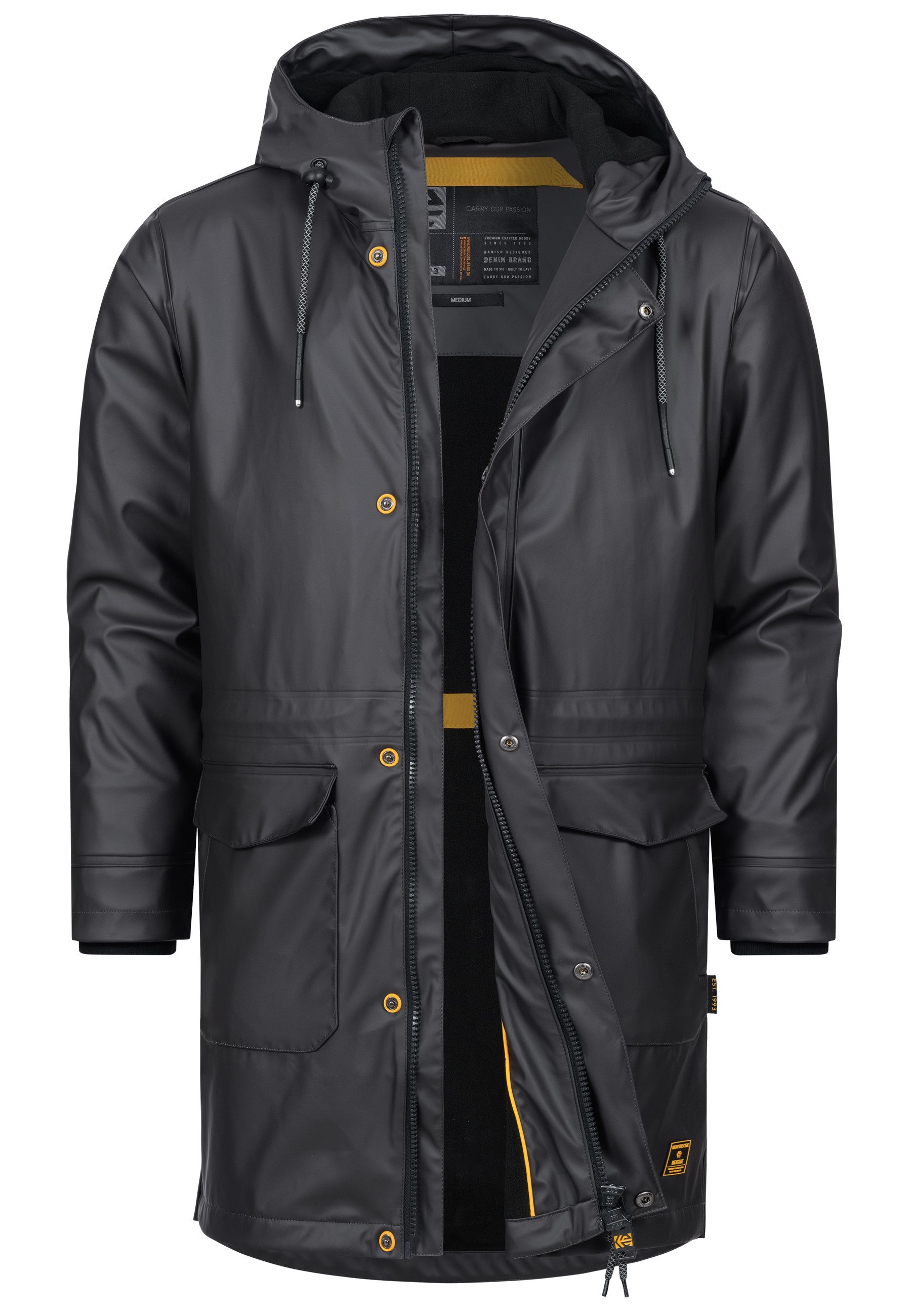 Indicode Regenmantel Herren INTommy Nässeschutz Herrenjacke mit Kapuze und vielen funktionalen Taschen