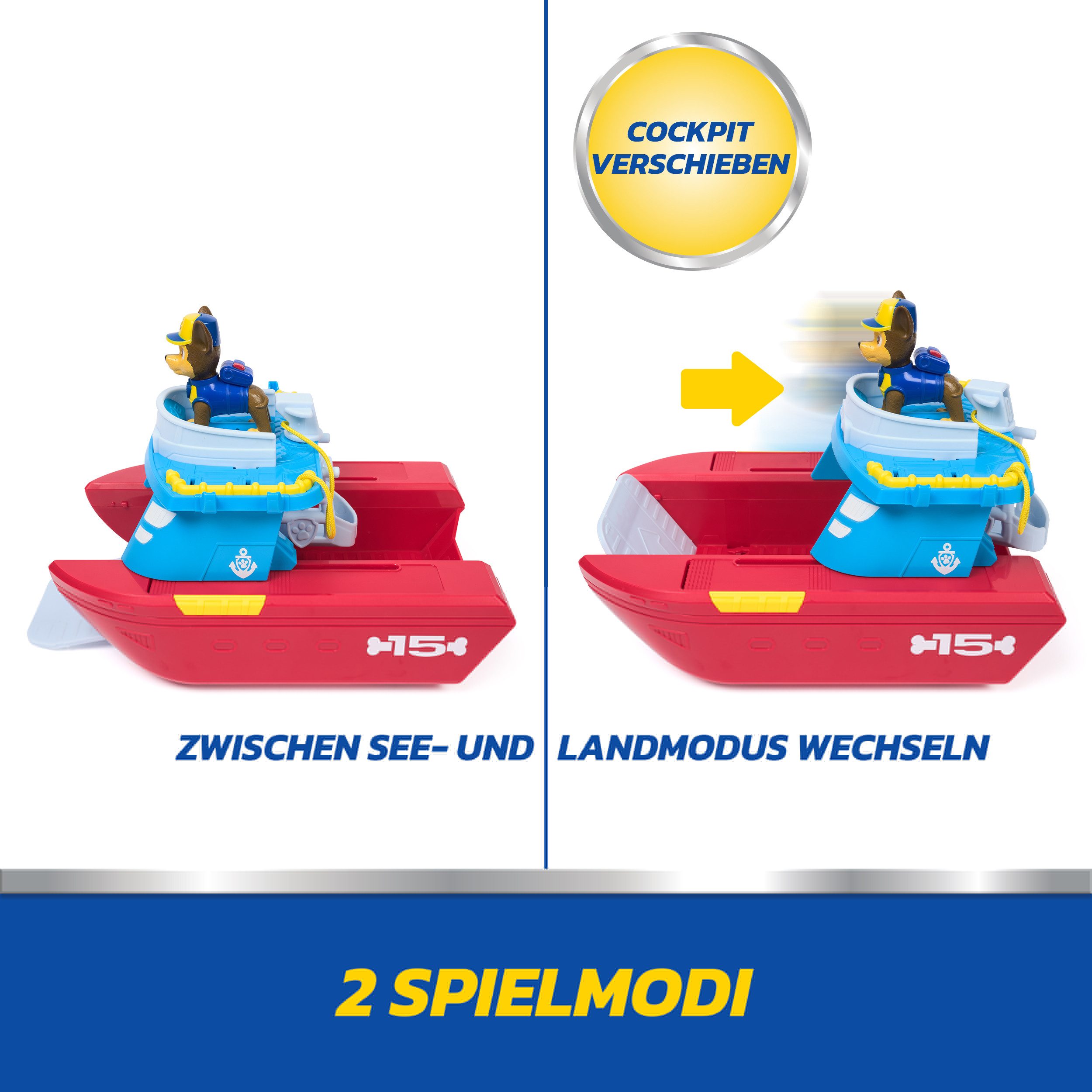 Spin Master Spielwelt PAW Patrol - Sea Patroller Rettungsboot mit Chase Figur und Hai – Bild 4 von 5