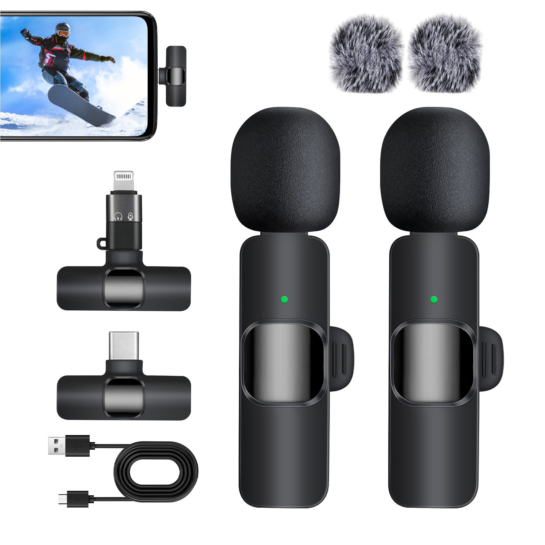 Senmudi Mikrofon Kabelloses Lavalier Mikrofon für Handy/iPhone/Computer/Android/Kamera (Wireless Ansteckmikrofon für Videoaufnahmen, Vlog,TikTok,YouTube), Mini Mikrofon für Live-Streaming,Geräuschunterdrückung