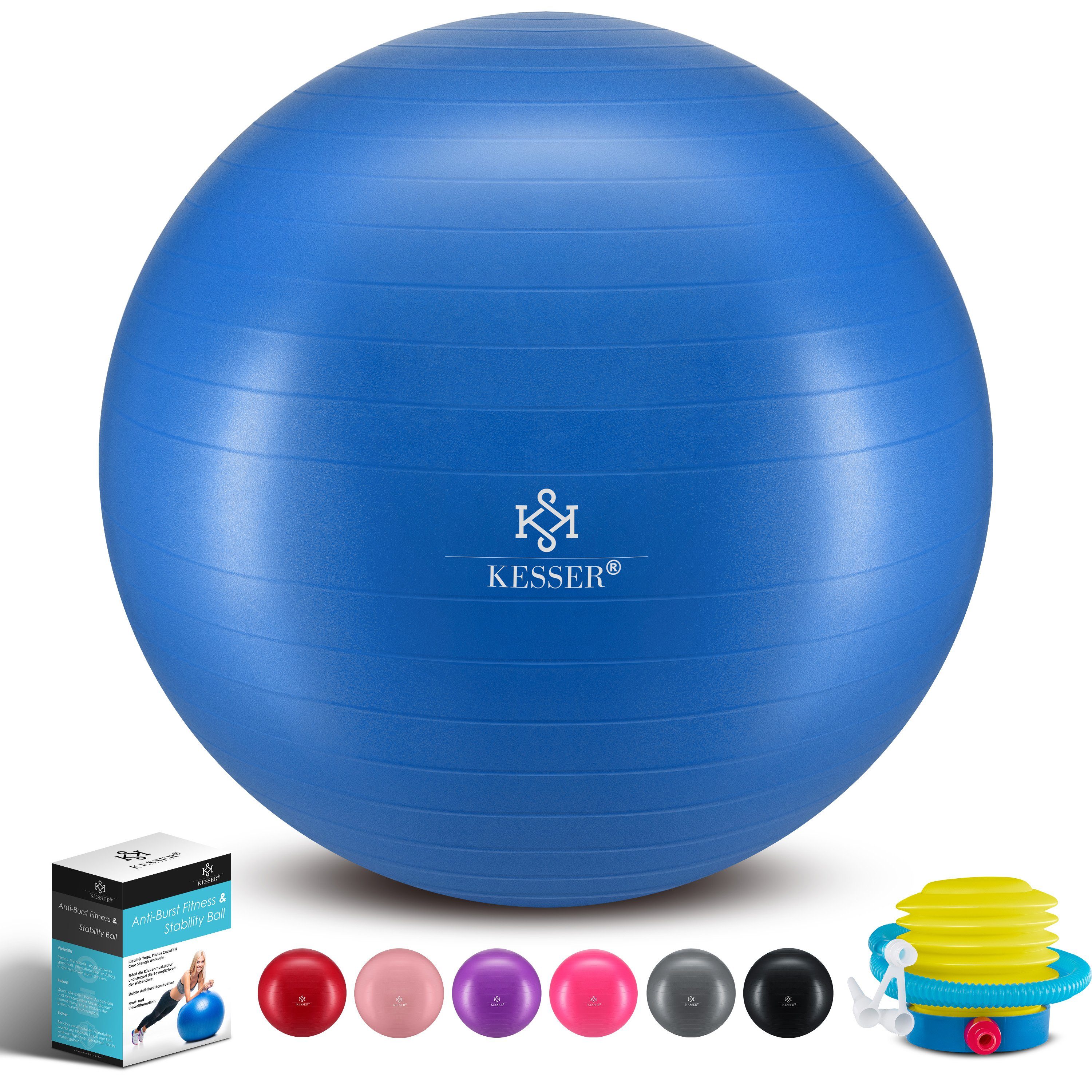 KESSER Gymnastikball, Gymnastikball mit Luftpumpe Pumpe Dicker Yogaball BPA-Frei blau