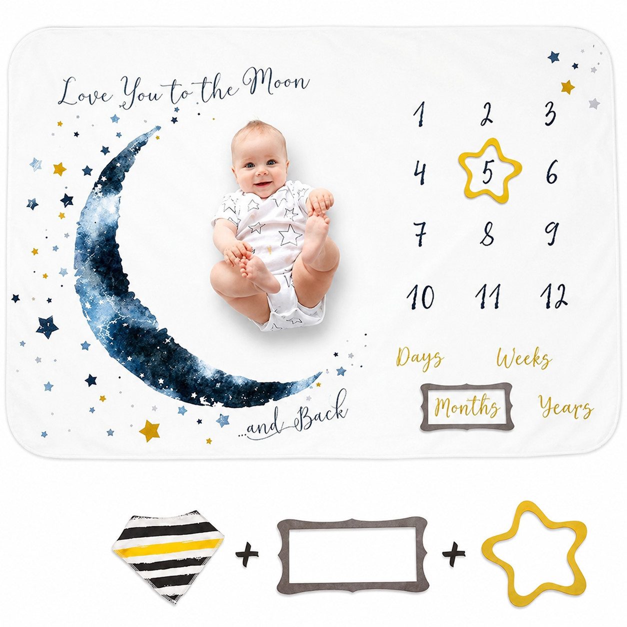 Babydecke Luka&Lily Baby-Meilensteindecke 100x150 cm mit Lätzchen Blau, Luka & Lilly