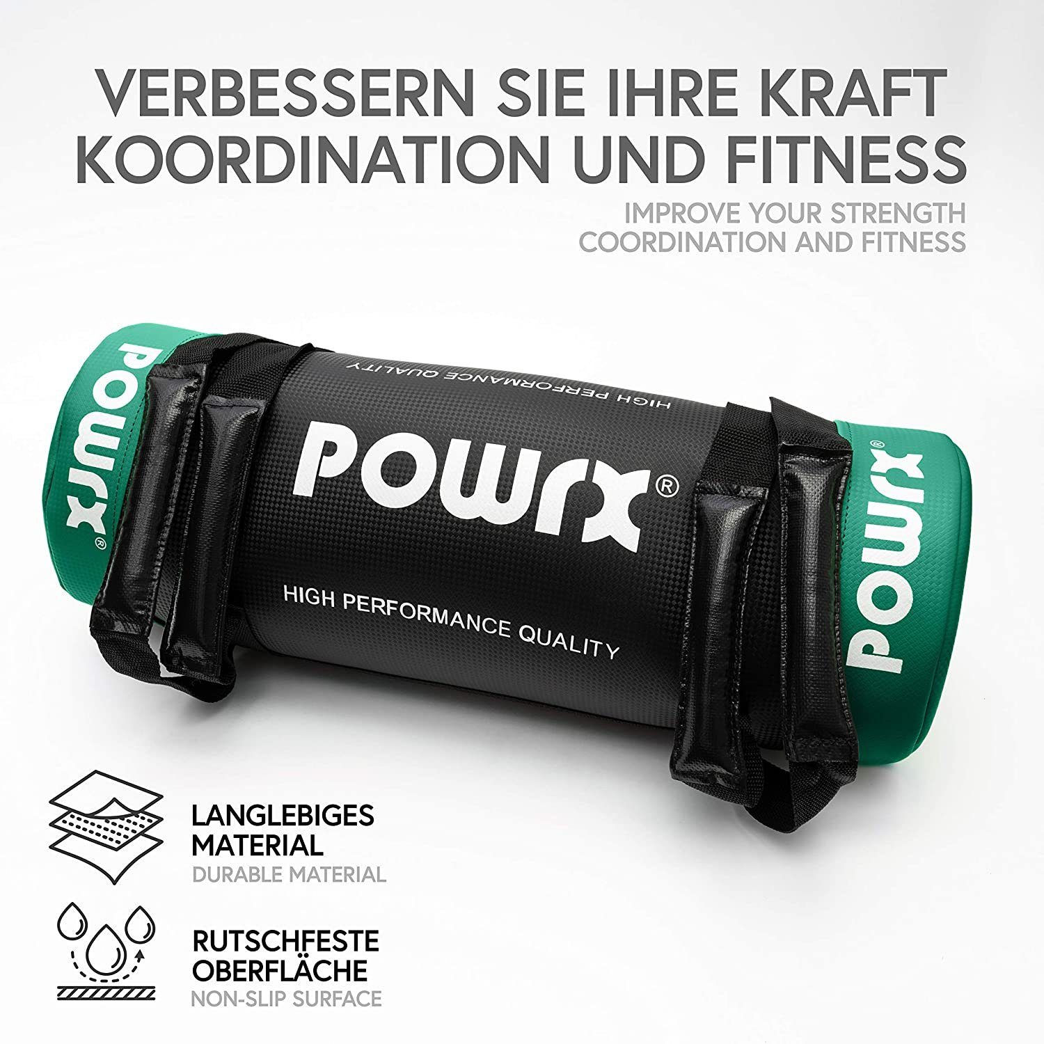 POWRX Gewichtssack Fitness-Tasche kg (15 Hellgrün kg Kg 15 5-30 Schwarz/Hellgrn Schwarz/ Kunstleder Schwarz/Hellgrün)