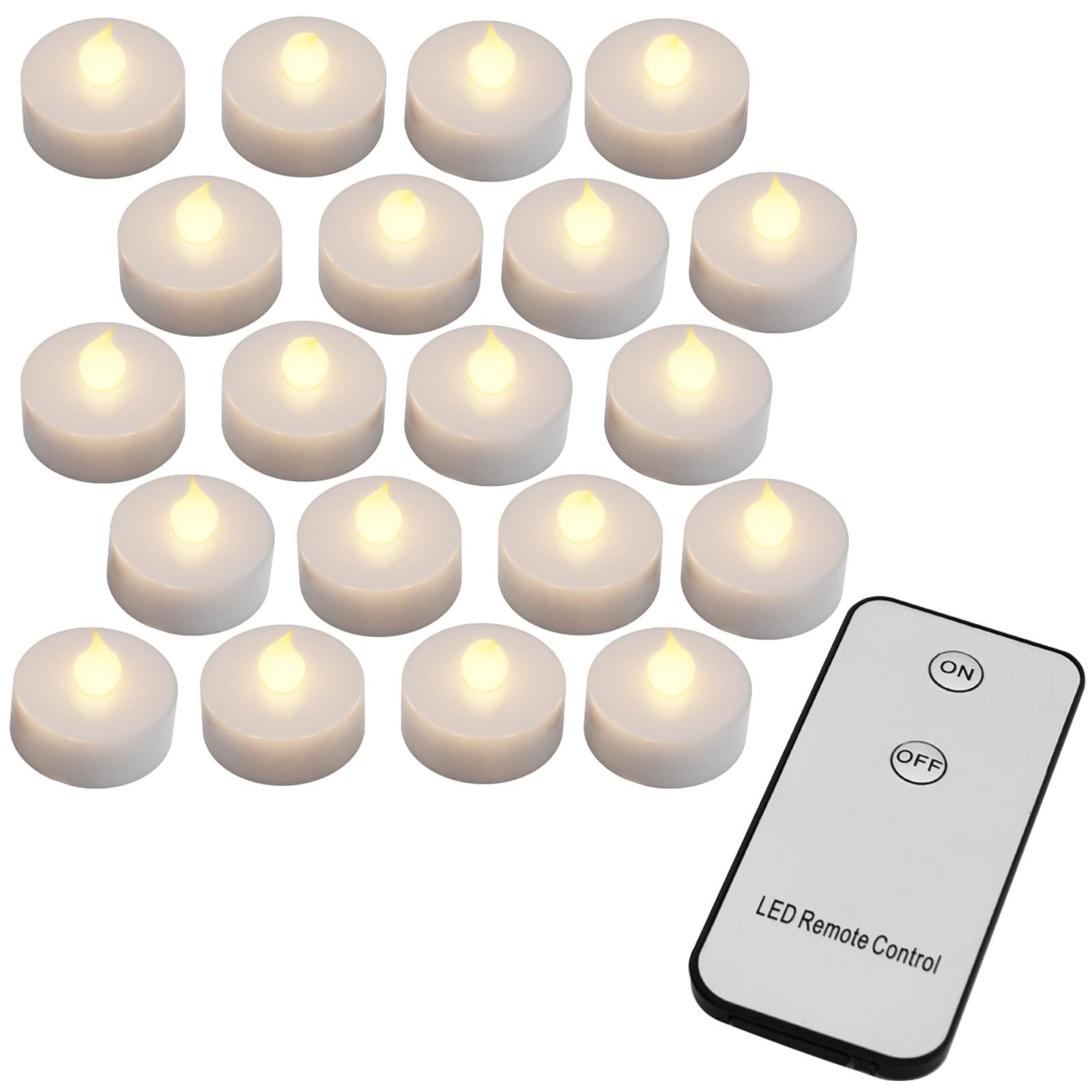 monzana LED-Kerze, +300H elektrisch flackernd Fernbedienung Batterien 20xTeelichter 3,7CM
