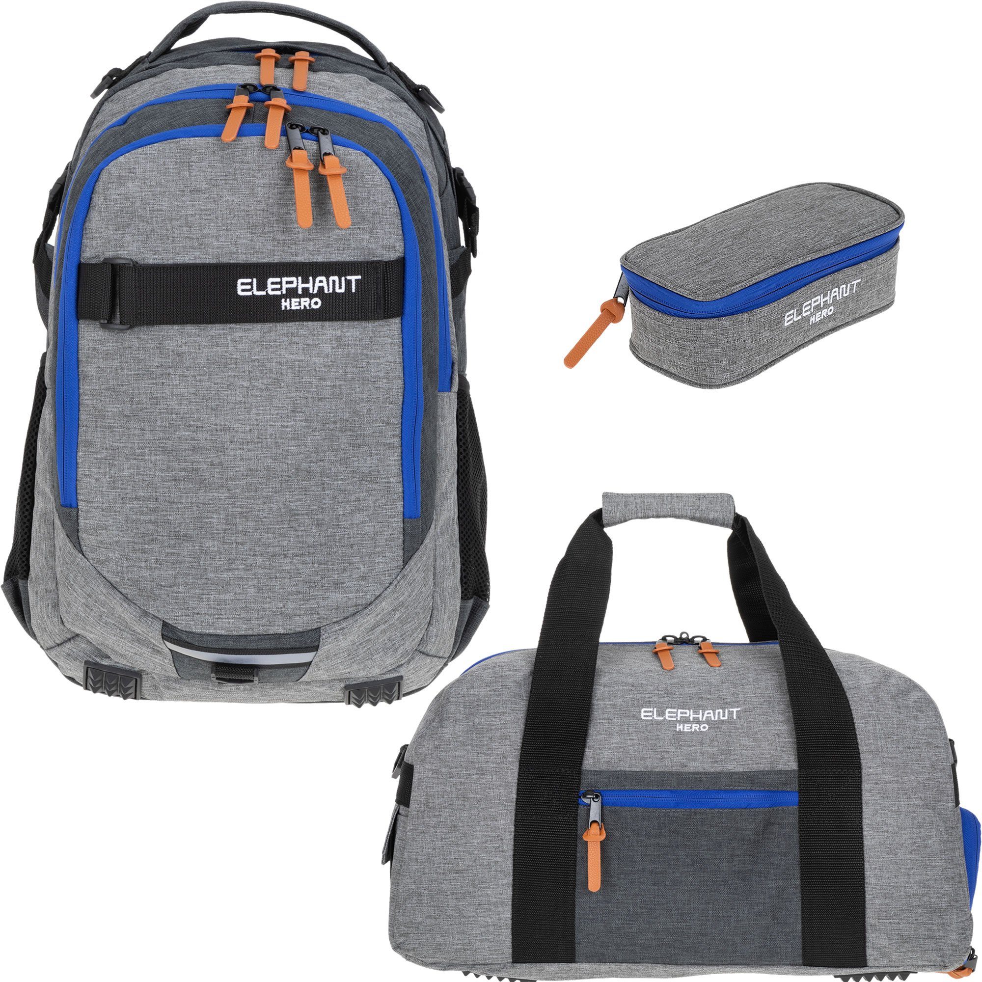ELEPHANT Schulrucksack Hero Signature Schultasche (Set, 3-tlg., 3 Teile Rucksack Sporttasche Mäppchen Box), Softcase Schulranzen Schulmappe +rsm