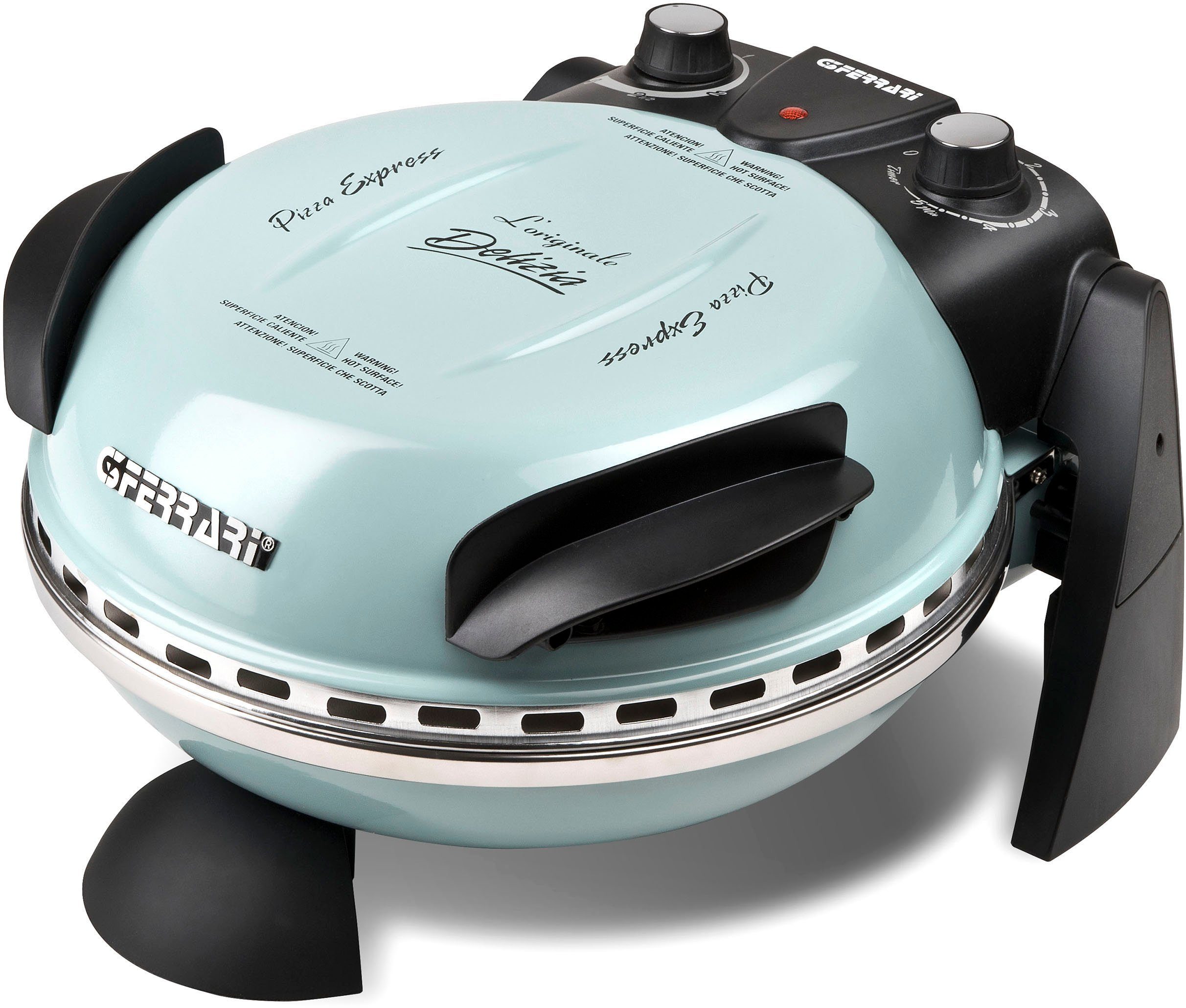 G3Ferrari Pizzaofen Delizia G1000613 Limited Edition cool blue bis 400 °C mit Pizzastein, die Ikone unter den Pizzaöfen - inkl. Pizzaschaufel + Rezeptheft