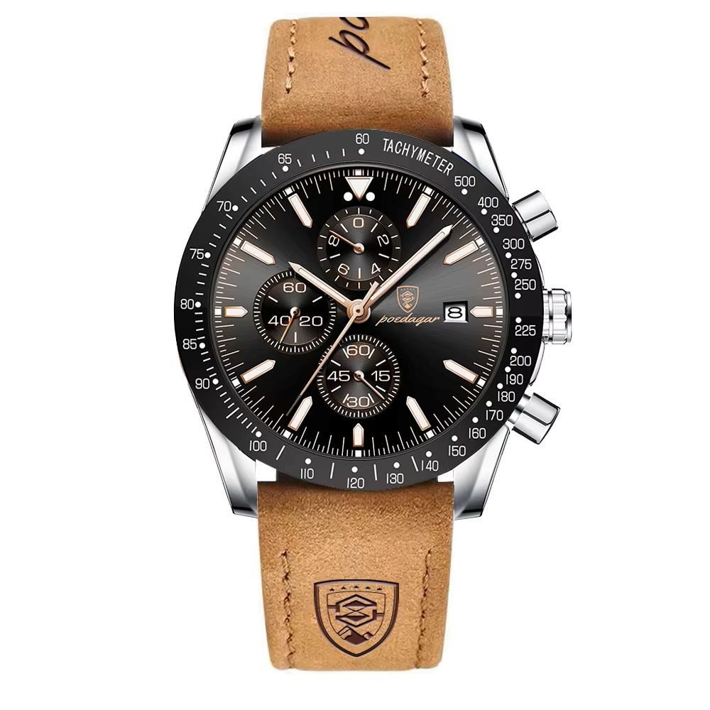 POEDAGAR Quarzuhr Poedagar 988 Herren-Chronograph Uhr – Lederband, 5 Modelle,Datum 988