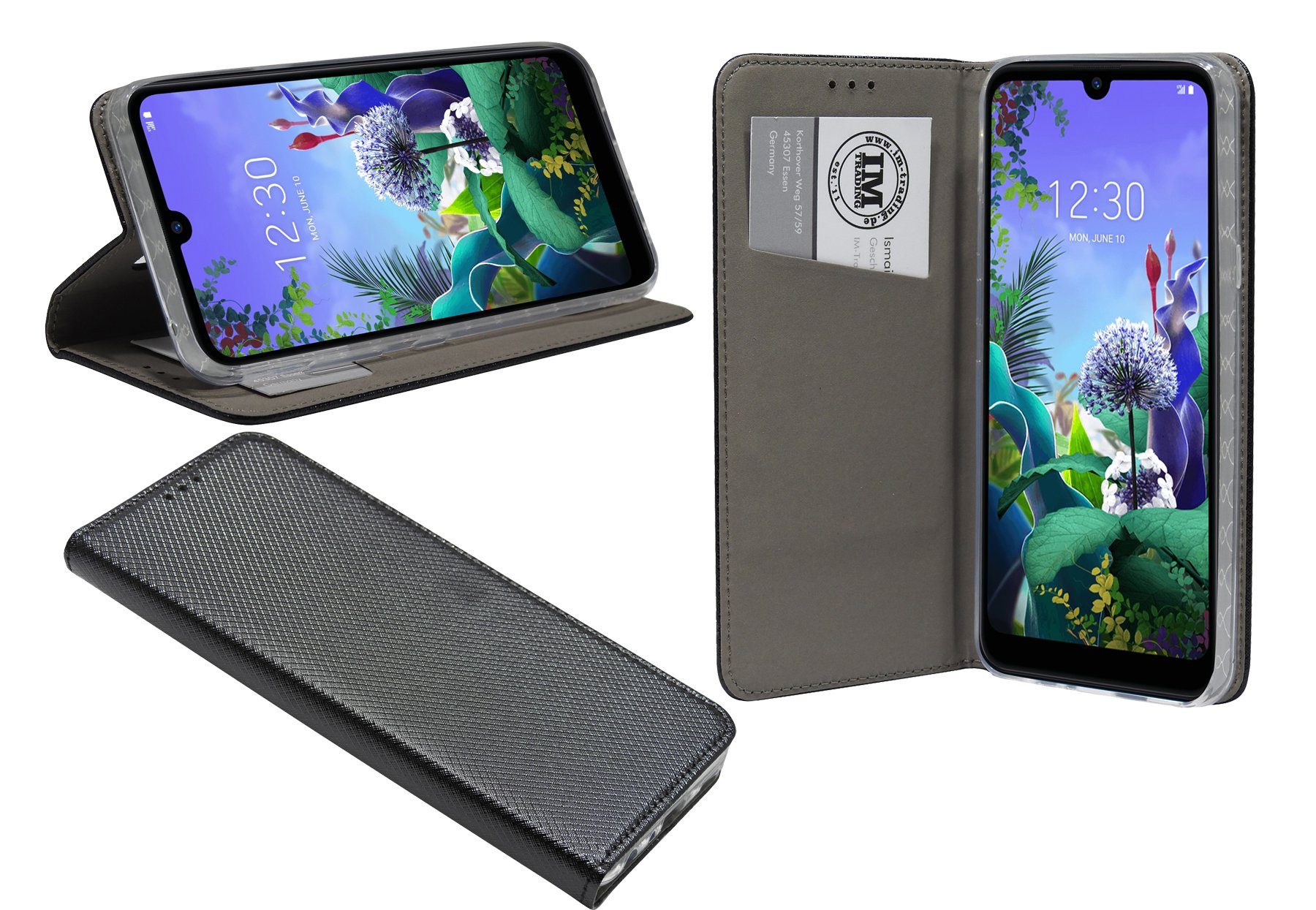 Handyhülle cofi1453® Buch Tasche "Smart" kompatibel mit LG, Kunstleder Schutzhülle Handy Wallet Case Cover mit Kartenfächern, Standfunktion Schwarz