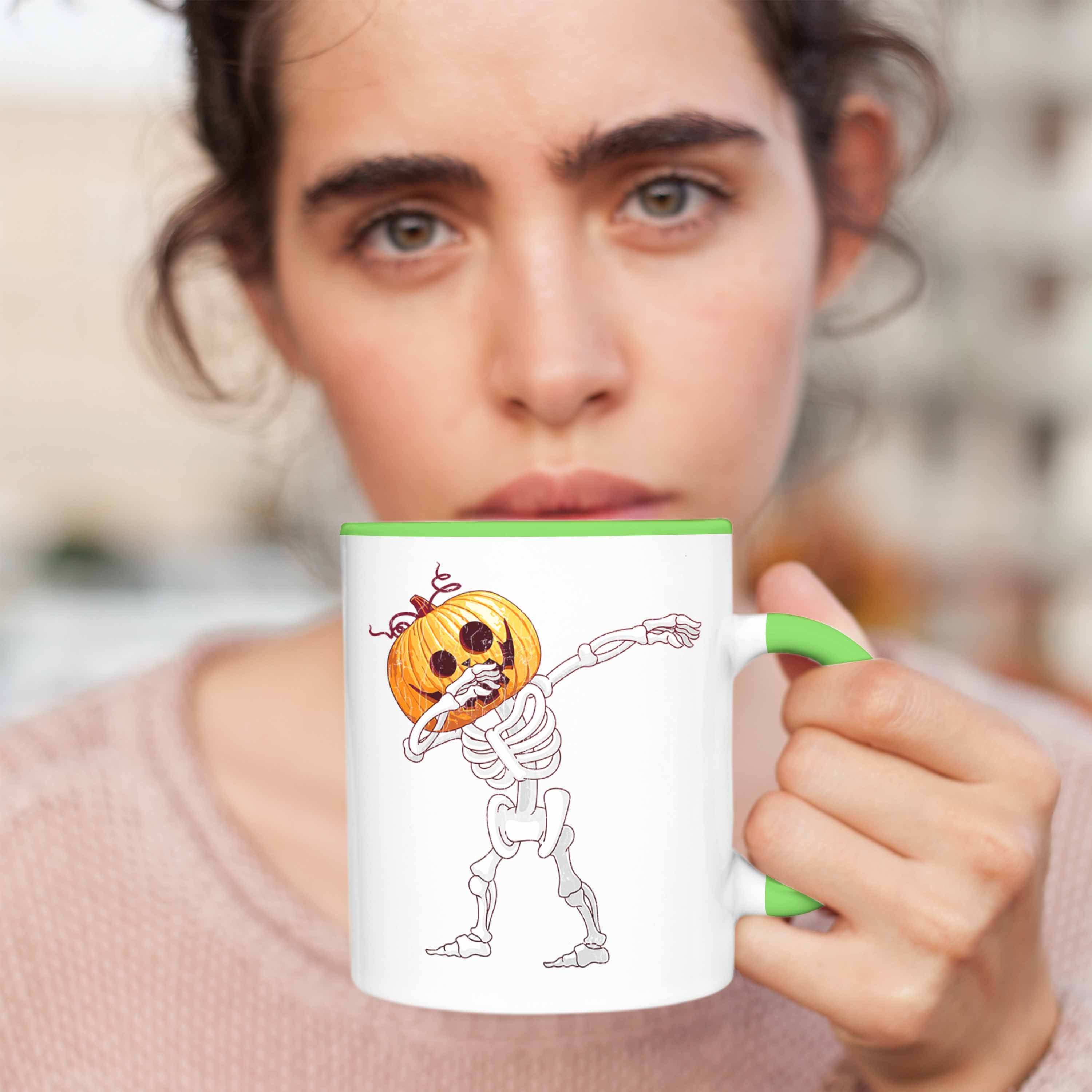 Kürbis Dekoration Dabbing Tasse Becher Halloween Grün Skelet Tasse Trendation