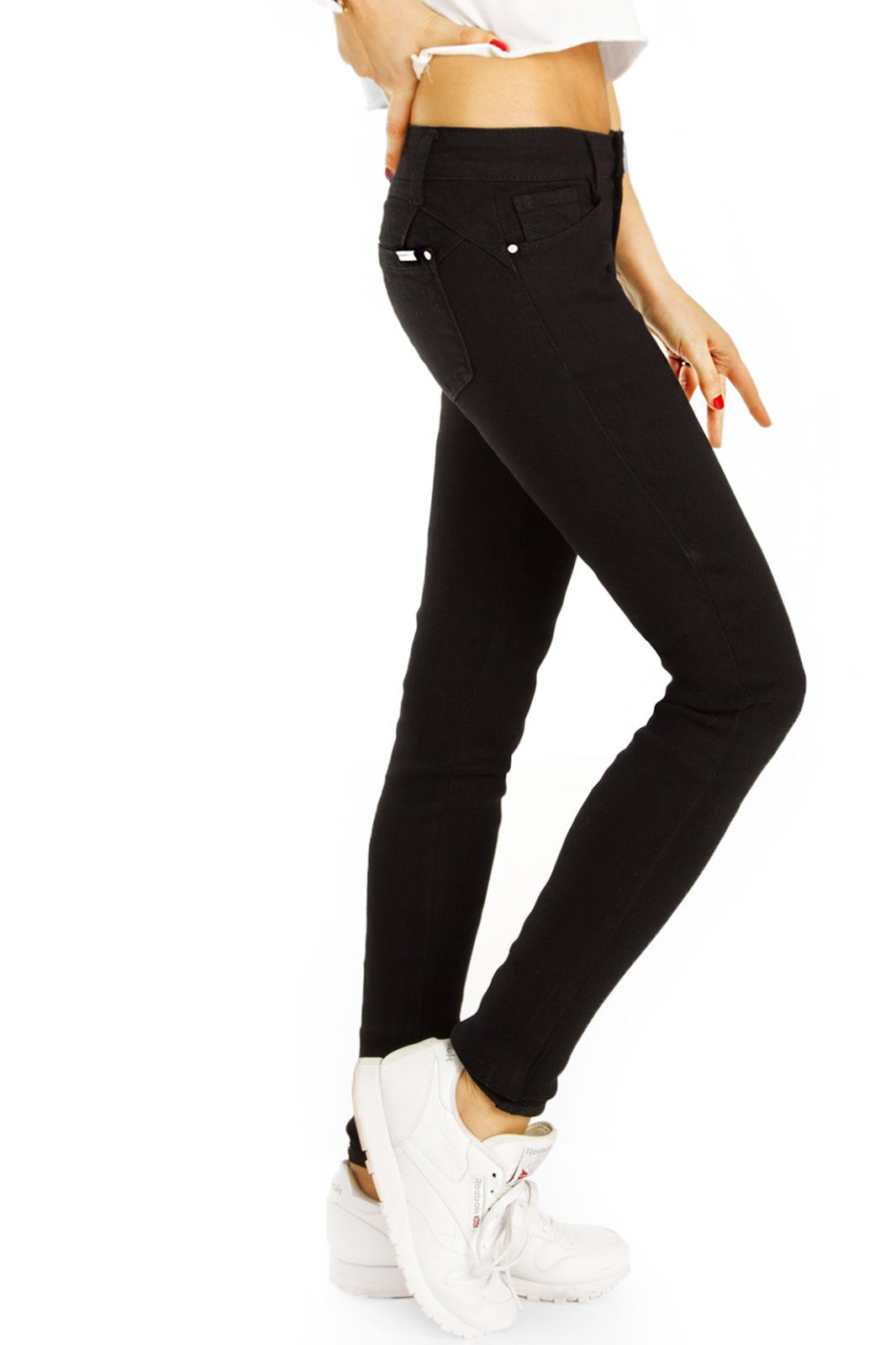 - Damen mit styled be Stretch-Anteil, Low-rise-Jeans Low - 5-Pocket-Style hüftige j2e Jeans Hose Hüftjeans Waist Röhrenjeans