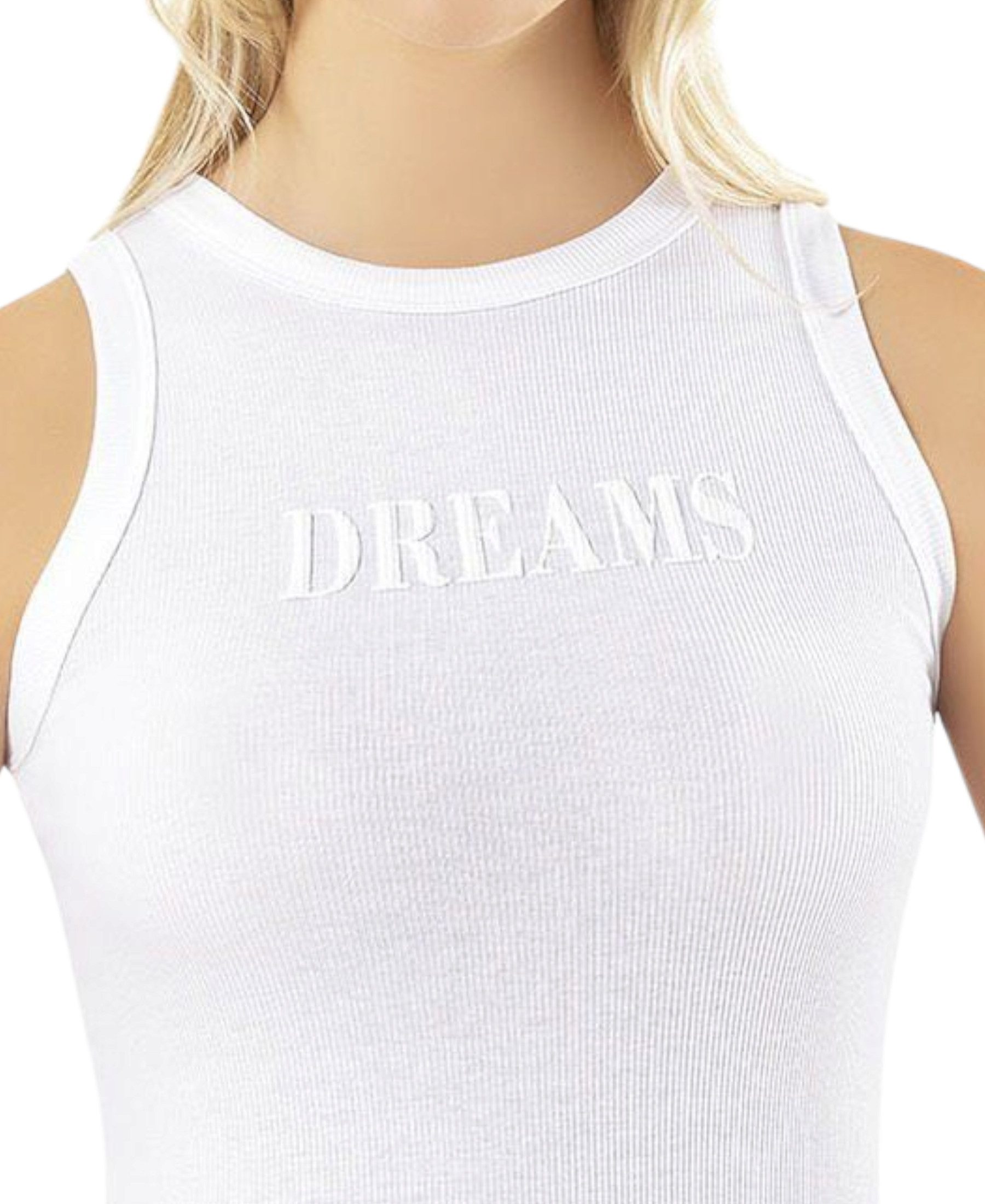 fashionshowcase Shirttop Damen Ripp Sport-Top aus Modal mit 3D-Druck DREAMS ärmellos Modal-Komfort, figurformender Schnitt