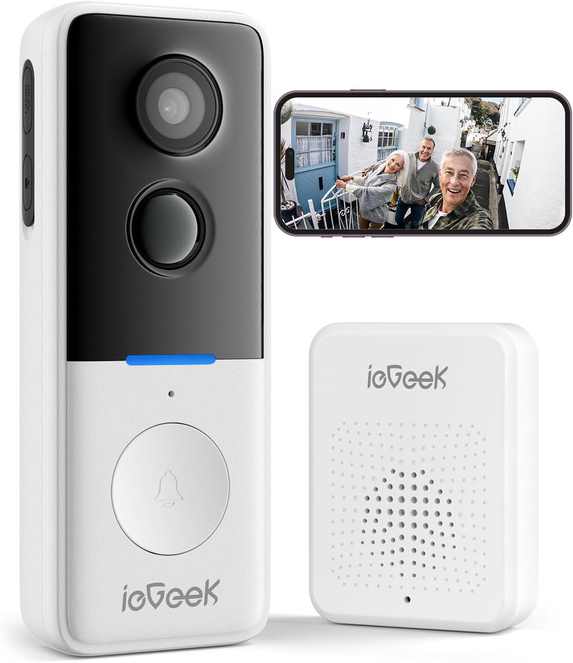 ieGeek WLAN Video Türklingel mit Kamera Kabellose Video Doorbell 2,4GHz WLAN Smart Home Türklingel (Außenbereich, Aussen, Drinnen, 1080P Smarte Video Türklingel mit Akku,PIR Personenerkennung, Nachtsicht, 2-Wege-Audio, 2,4 GHz WiFi,Unterstützt SD & Cloud-Speicher, 166°Weitwinkelansicht, Teilen Sie den Moment mit Ihrer Familie)