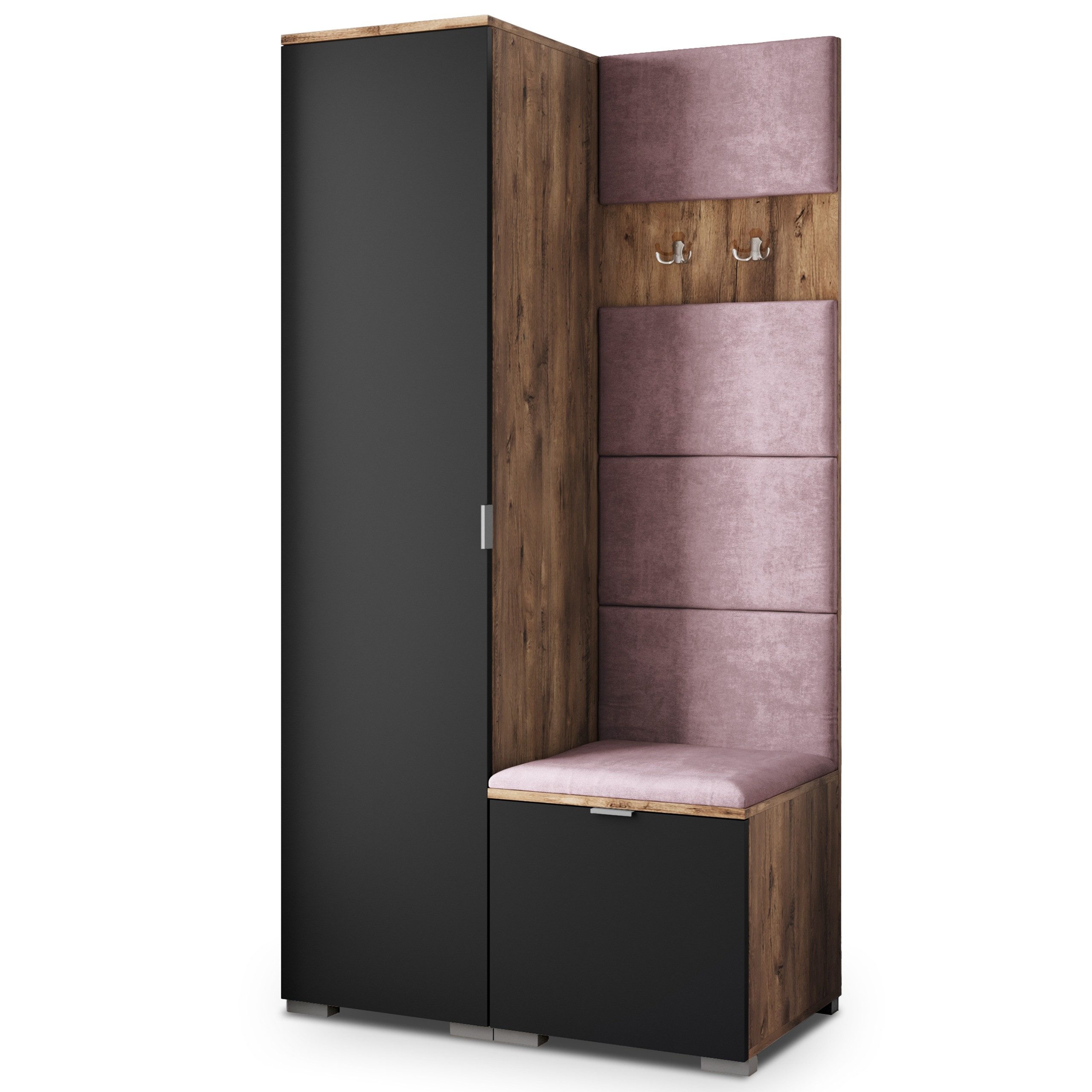 Masseno Garderobenschrank LORI 95 x 181 cm Flurmöbel Garderoben-Set mit 1 Türen Eiche Lefkas