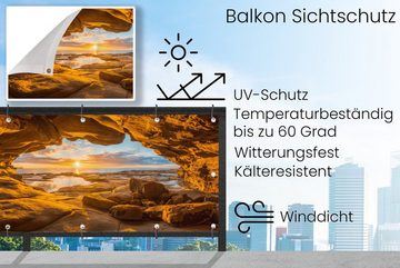 MuchoWow Balkonsichtschutz Höhle - Meer - Horizont - Sonnenuntergang (1-St) Balkonbanner, Sichtschutz für den Balkon, Robustes und wetterfest