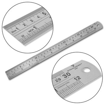 STAHLWERK Lineal Hochwertiges Edelstahl-Lineal / Stahlmaßstab Set, Länge 300 mm, geeignet für den Einsatz in der Industrie, Handwerk