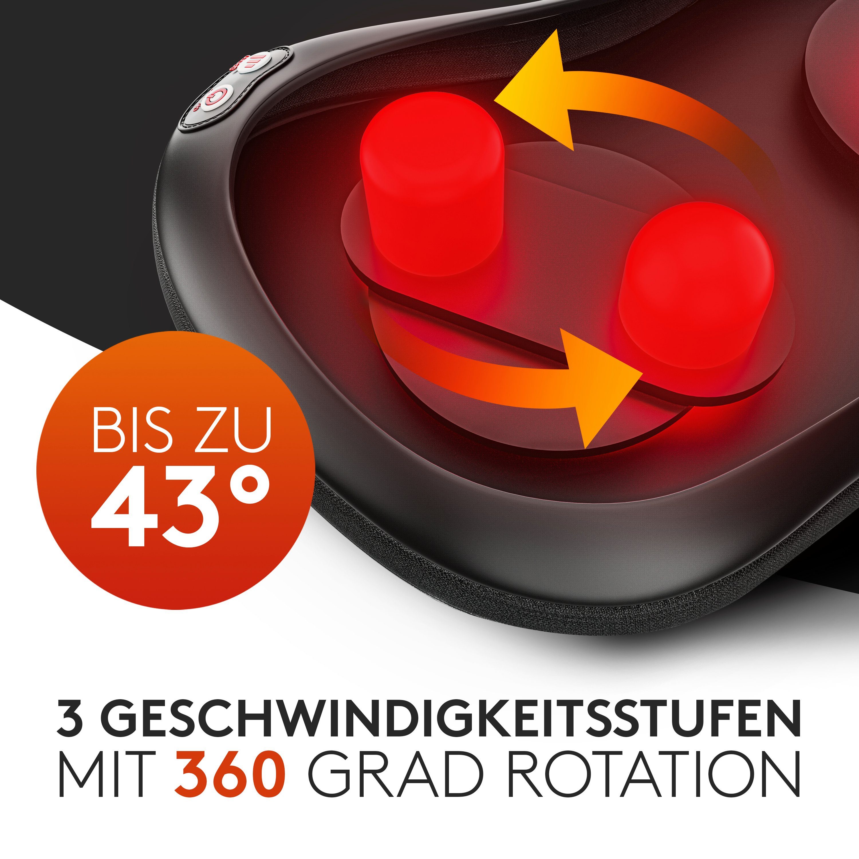 Wellax Nacken-Massagegerät mit Wärmefunktion - Massagekissen für Nacken und Schulter, 360° Shiatsu-Massage, 3 Geschwindigkeitsstufen inkl. Verlängerungsgurt
